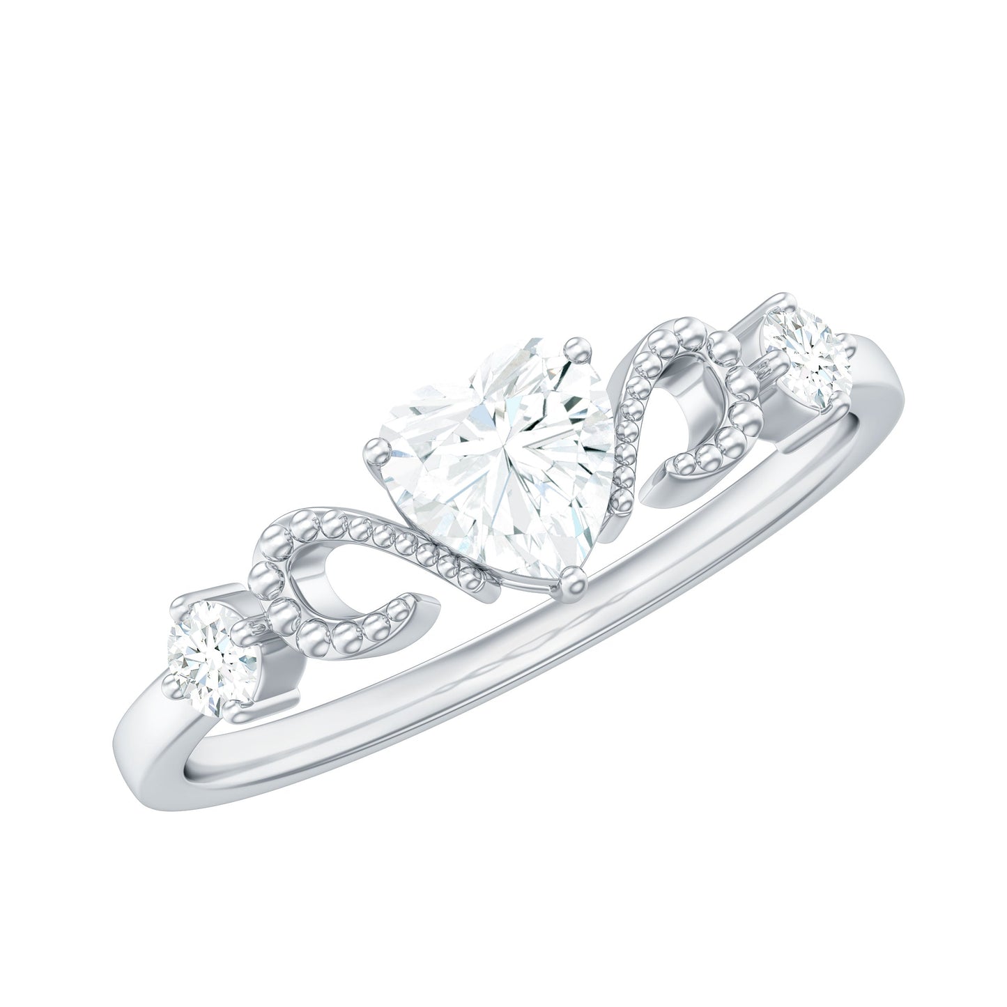 3/4 CT Minimal Zircon Heart Engagement Ring with Gold Beaded