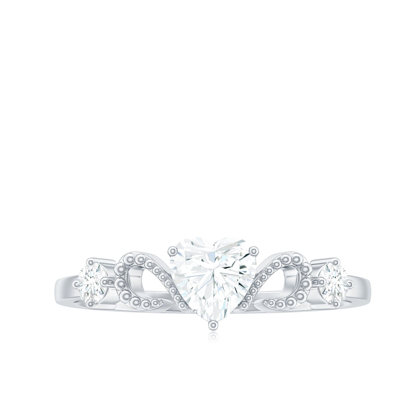 3/4 CT Minimal Zircon Heart Engagement Ring with Gold Beaded