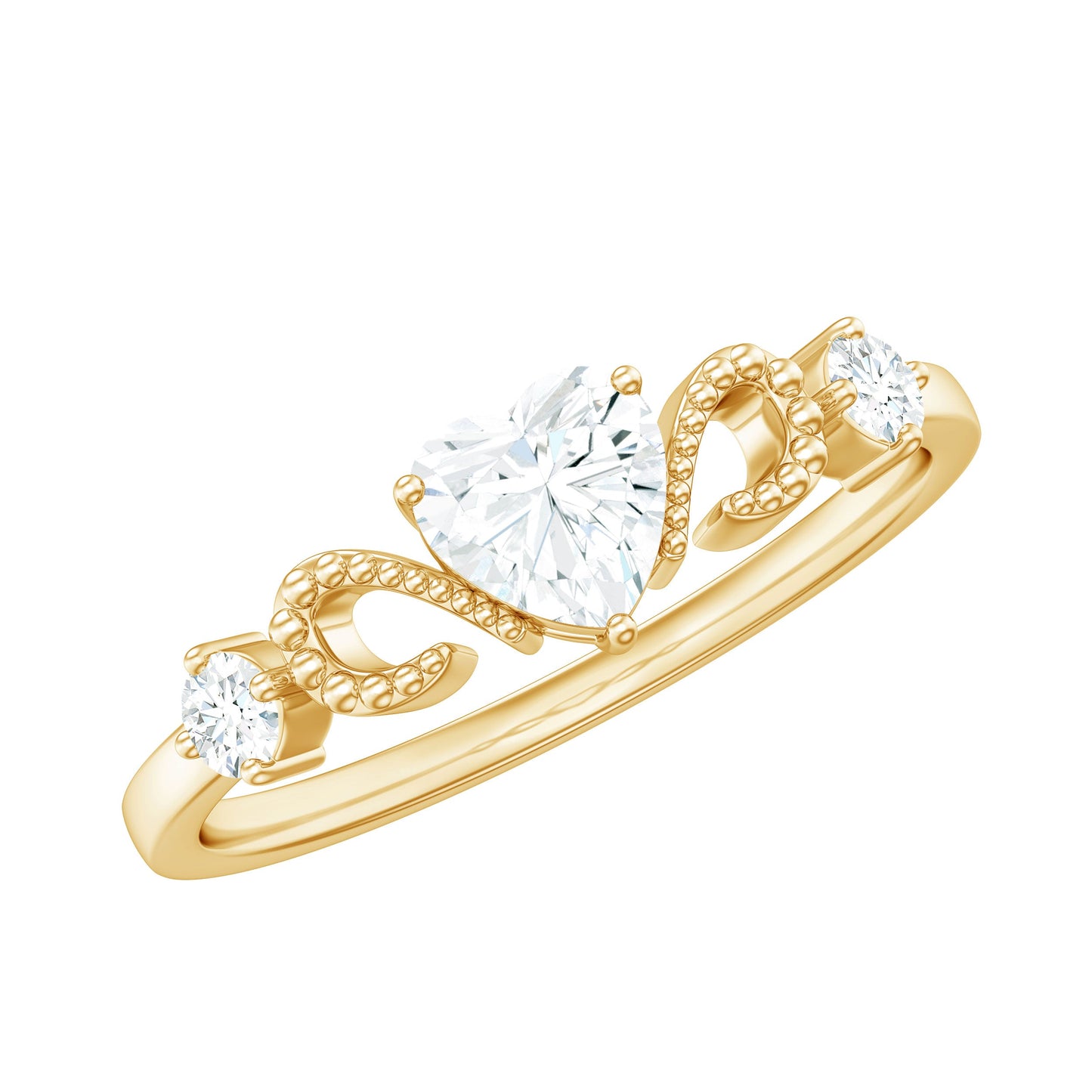 3/4 CT Minimal Zircon Heart Engagement Ring with Gold Beaded