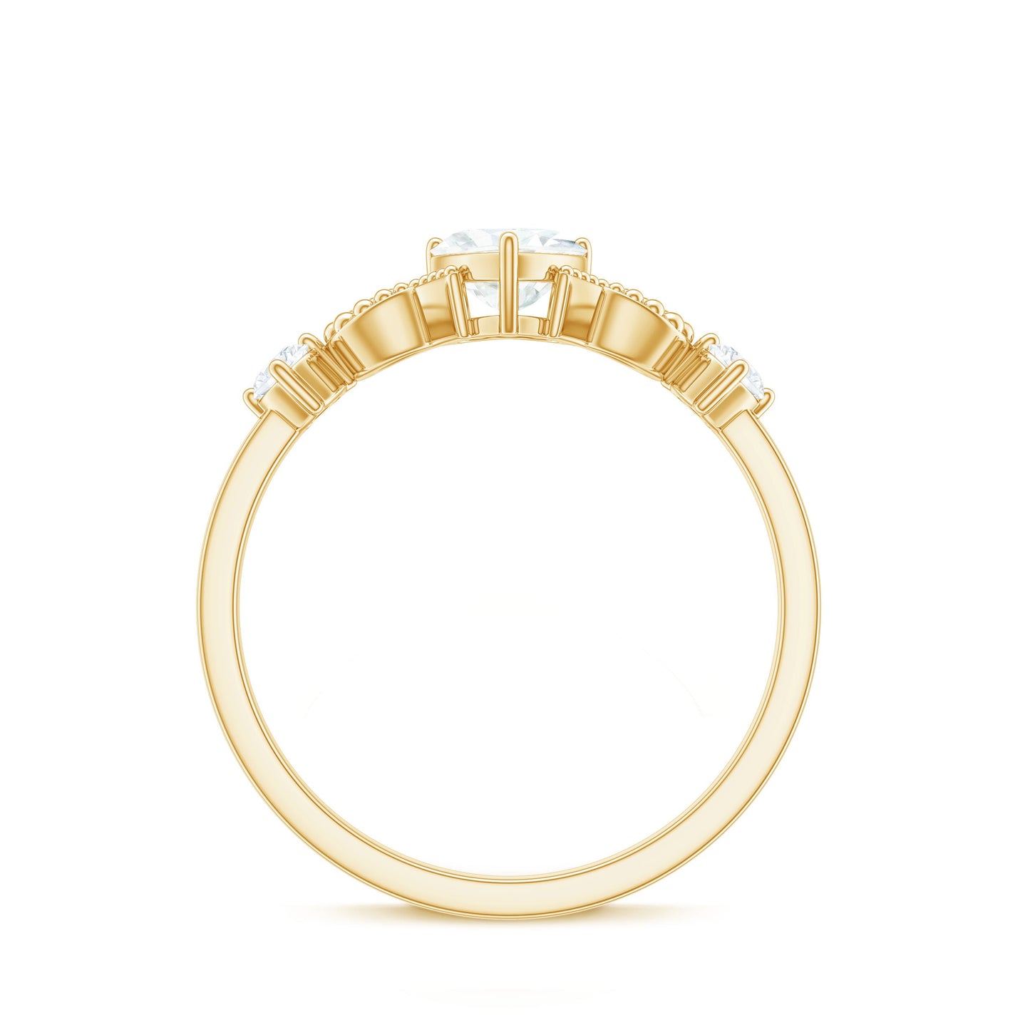 3/4 CT Minimal Zircon Heart Engagement Ring with Gold Beaded