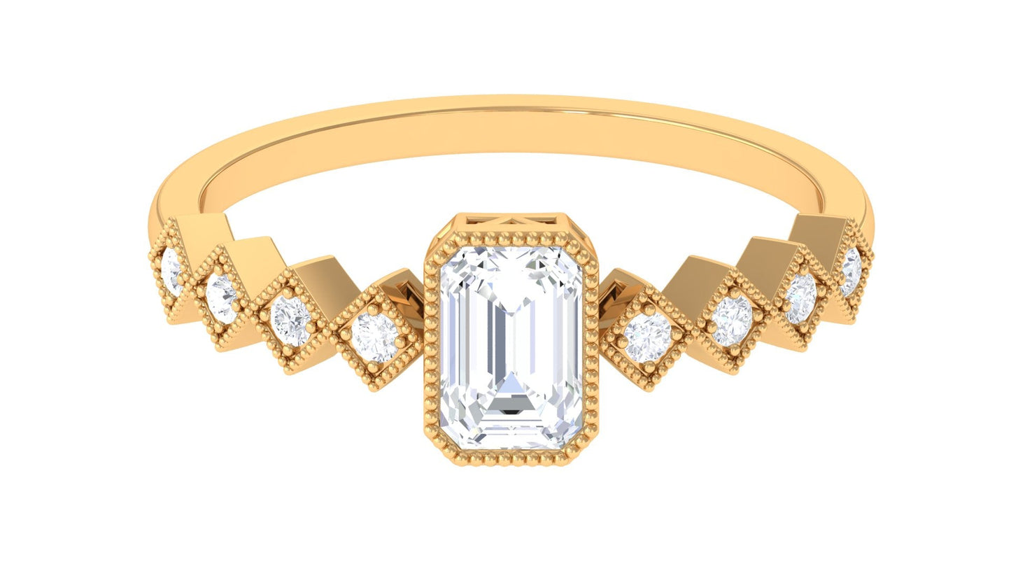 1 CT Octagon Cut Zircon Engagement Ring with Side Stones