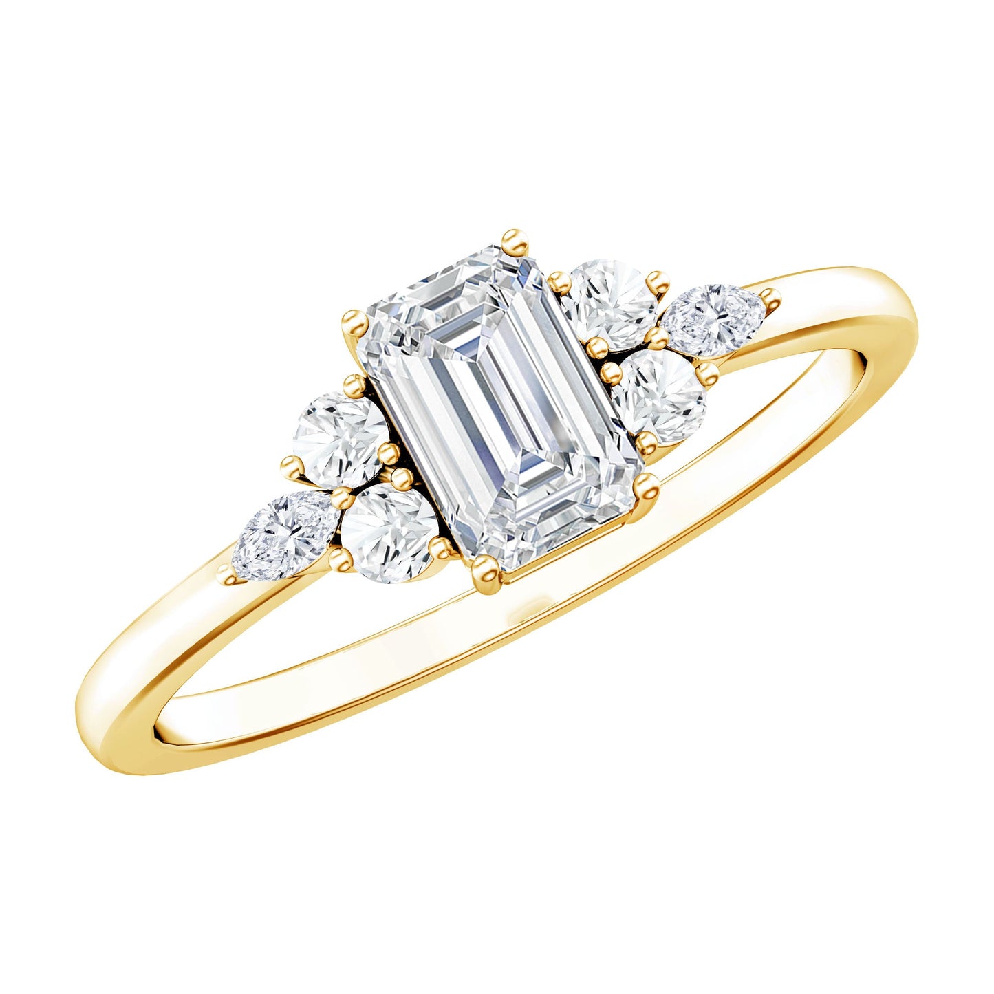 1 CT Octagon Cut Cubic Zirconia Engagement Ring with Trio
