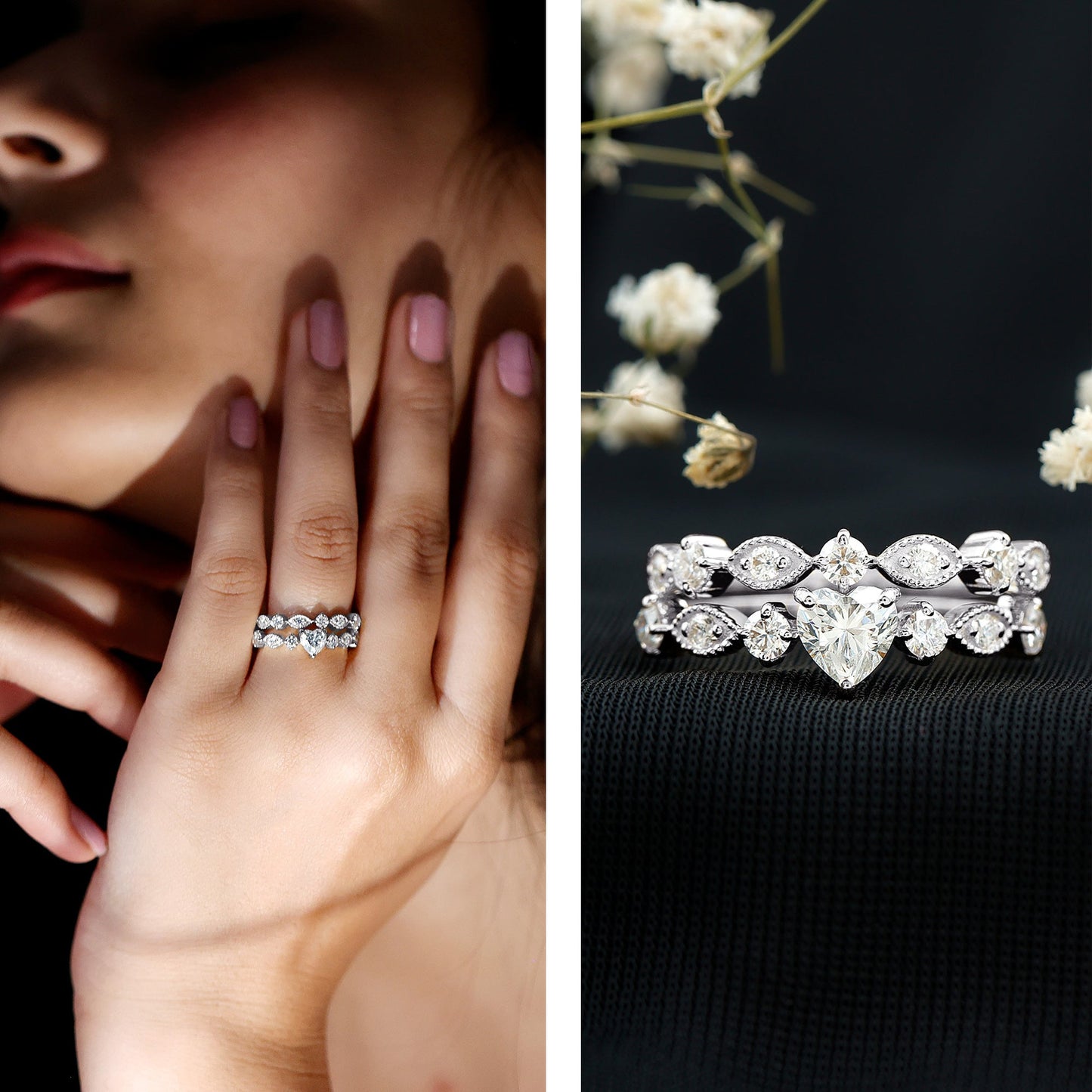 Zircon Bridal Wedding Ring Set with Matching Band
