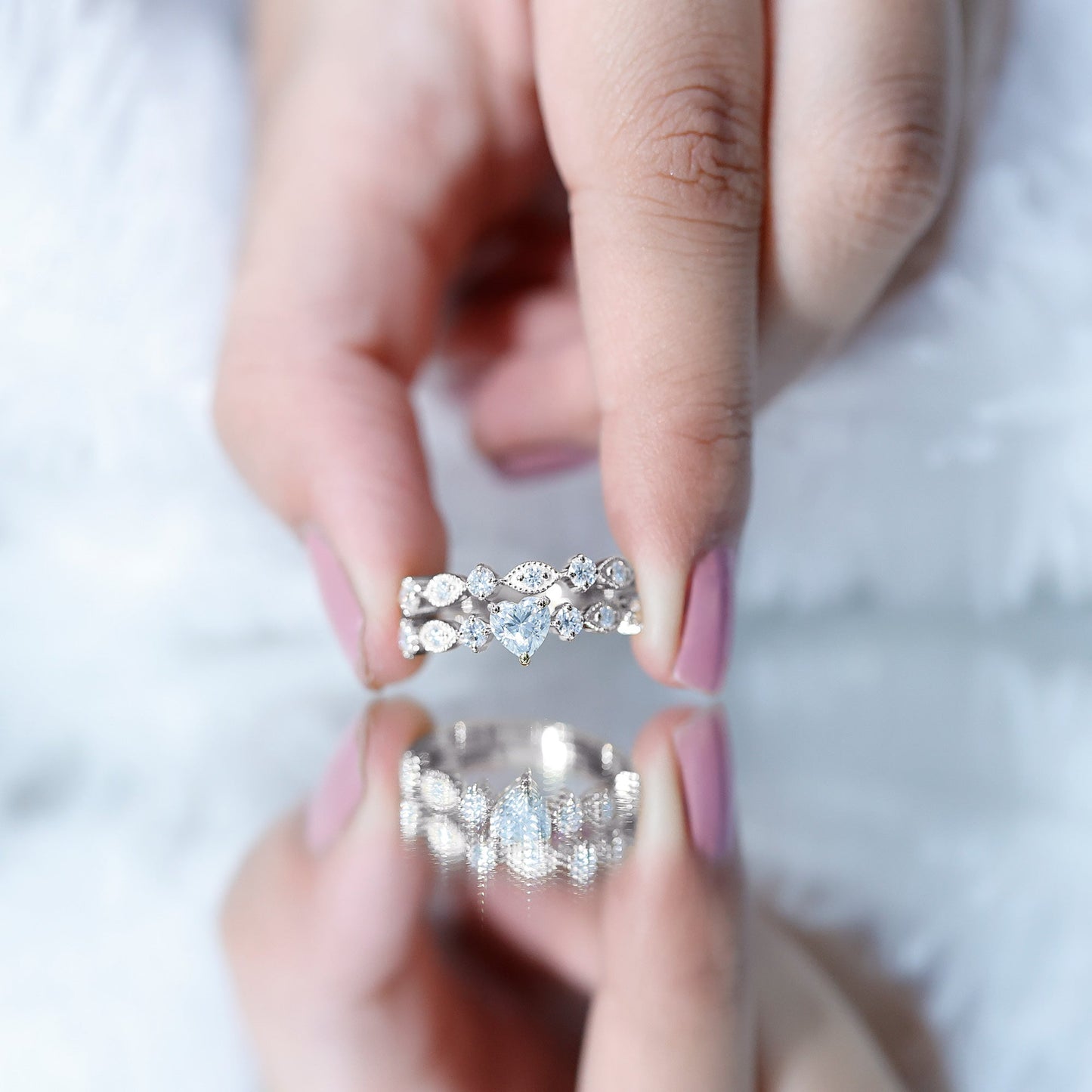 Zircon Bridal Wedding Ring Set with Matching Band