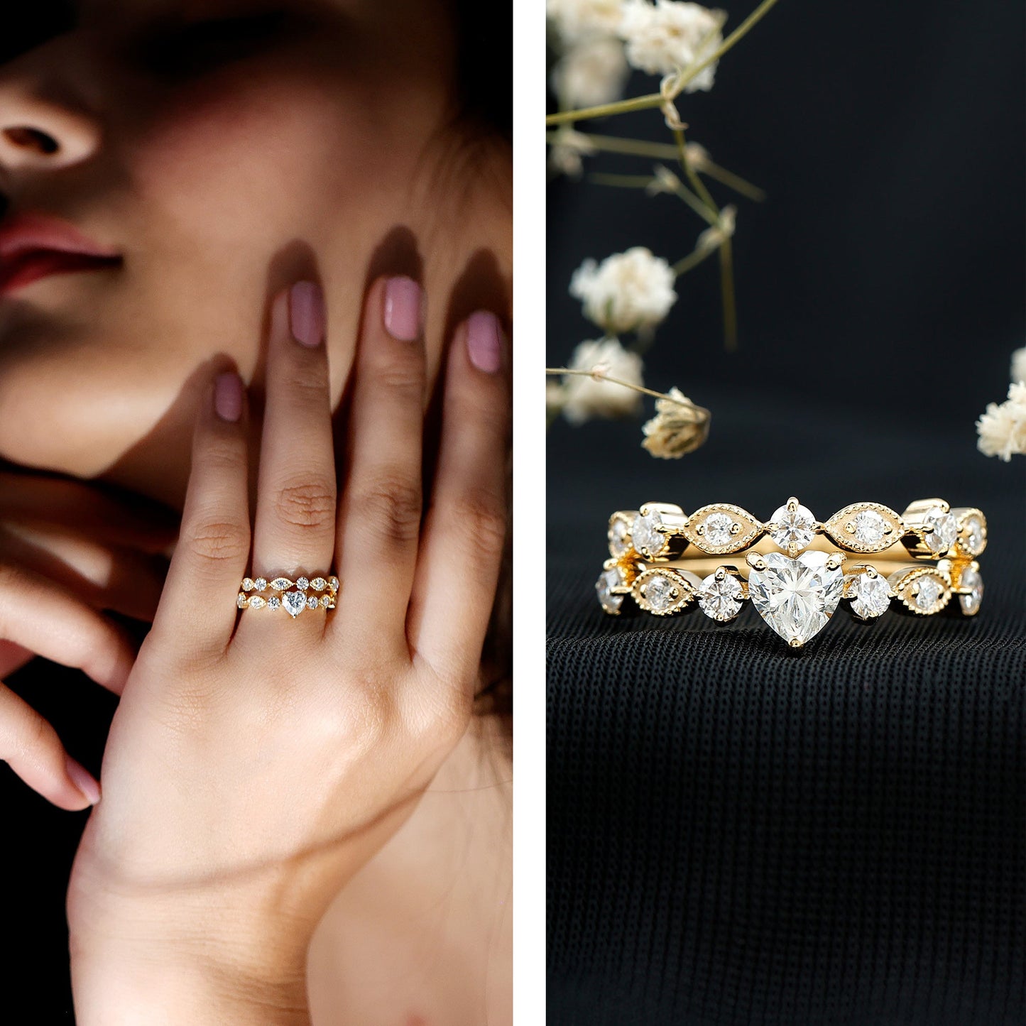 Zircon Bridal Wedding Ring Set with Matching Band
