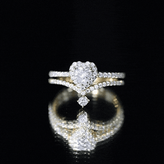 Cubic Zirconia Heart Ring Set with V Shape Band
