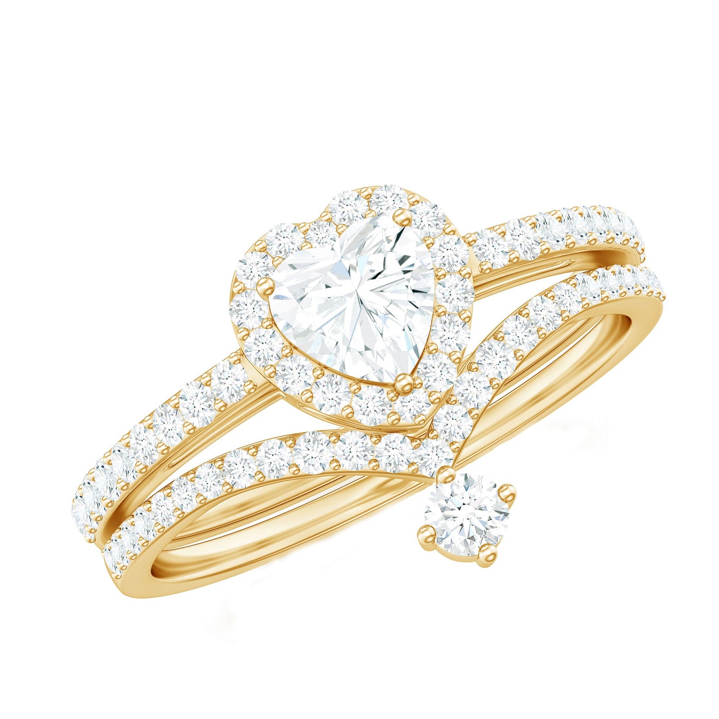 Cubic Zirconia Heart Ring Set with V Shape Band