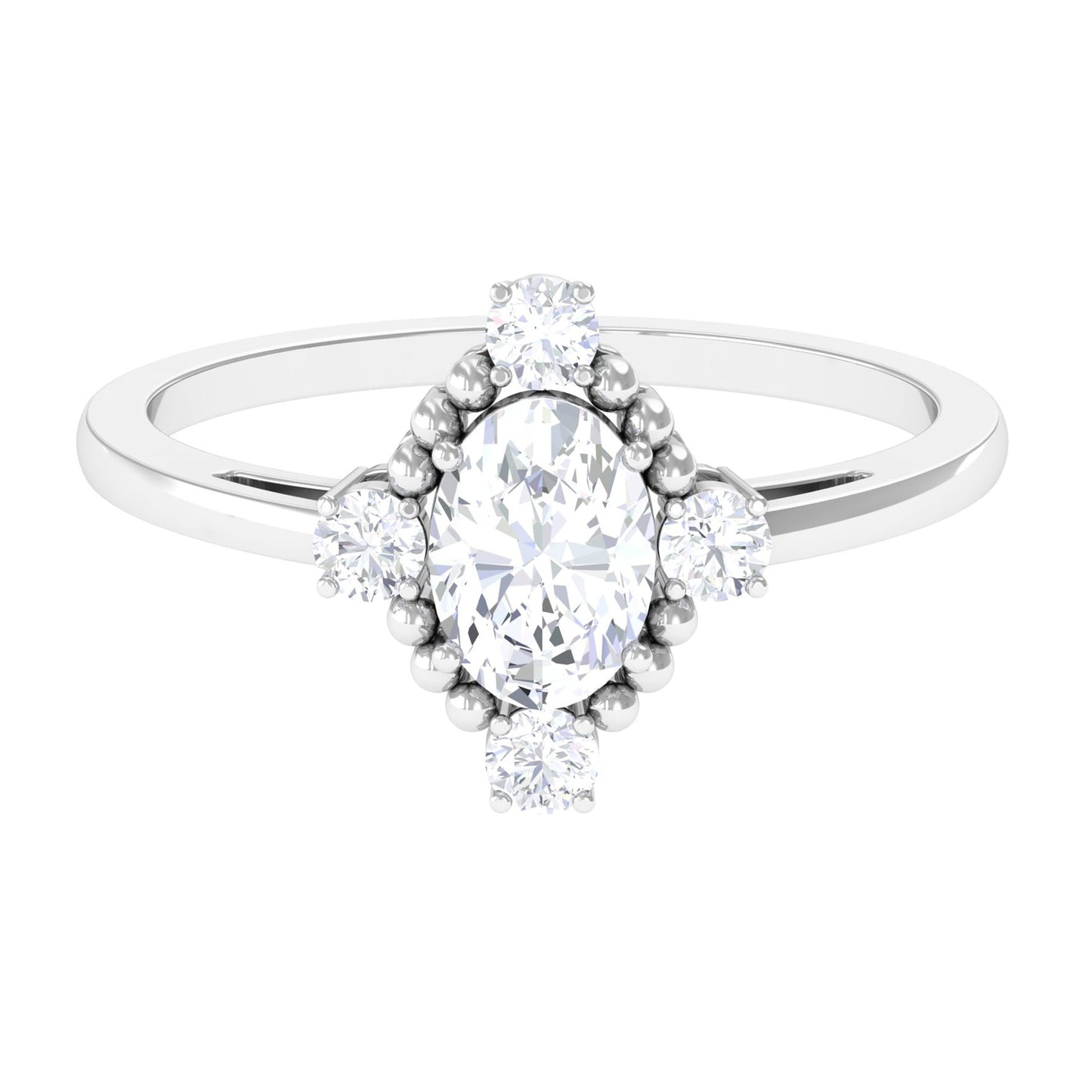 1 Carat Vintage Style Oval Cubic Zirconia Engagement Ring with Beaded Detail