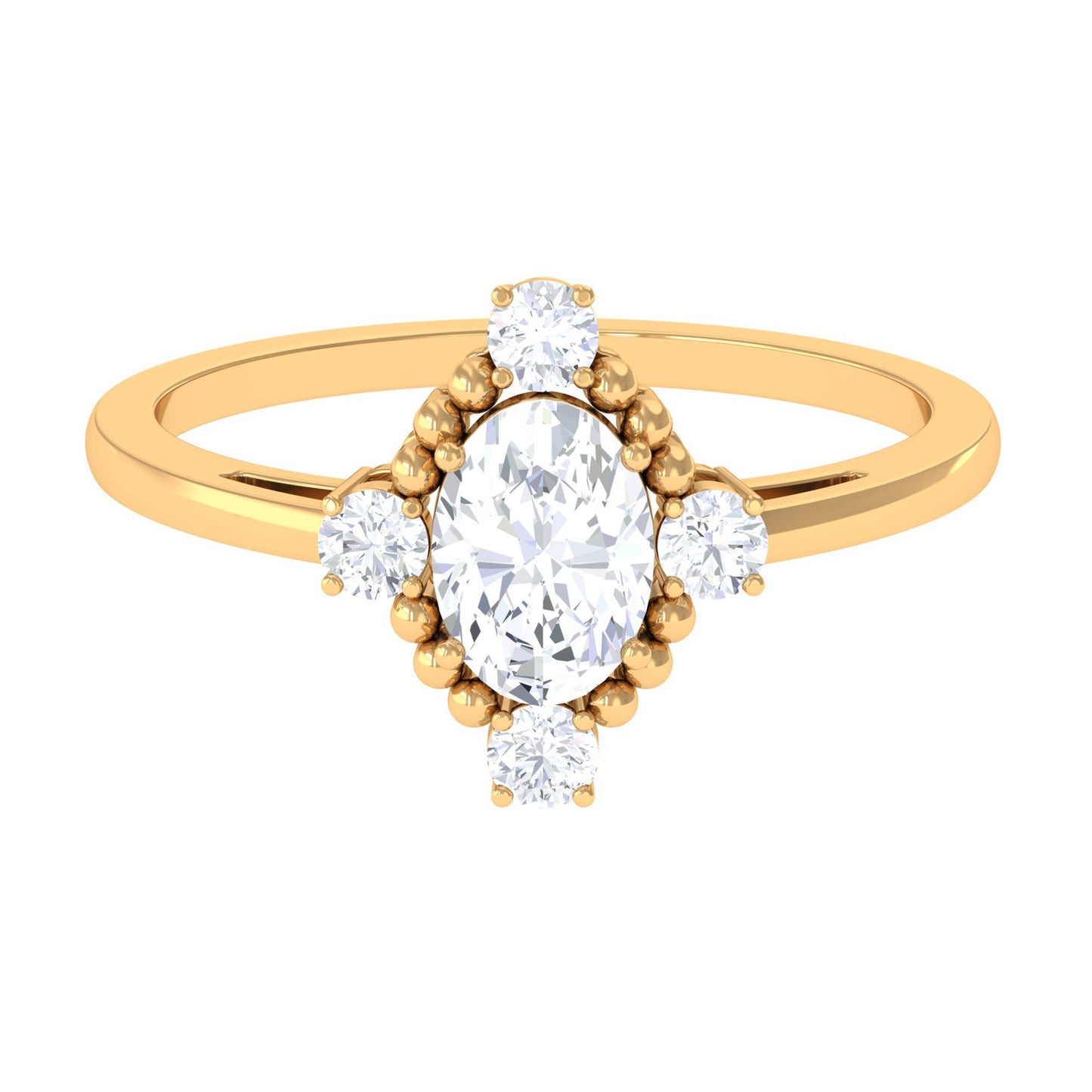 1 Carat Vintage Style Oval Cubic Zirconia Engagement Ring with Beaded Detail