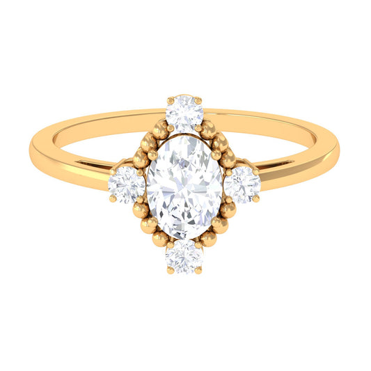 1 Carat Vintage Style Oval Cubic Zirconia Engagement Ring with Beaded Detail