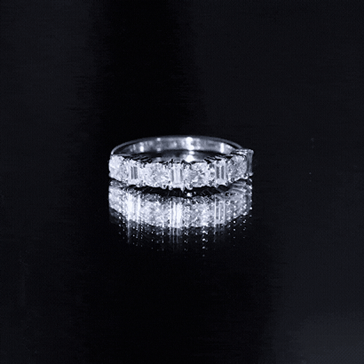 Oval and Baguette Cut Zircon Wedding Half Eternity Ring