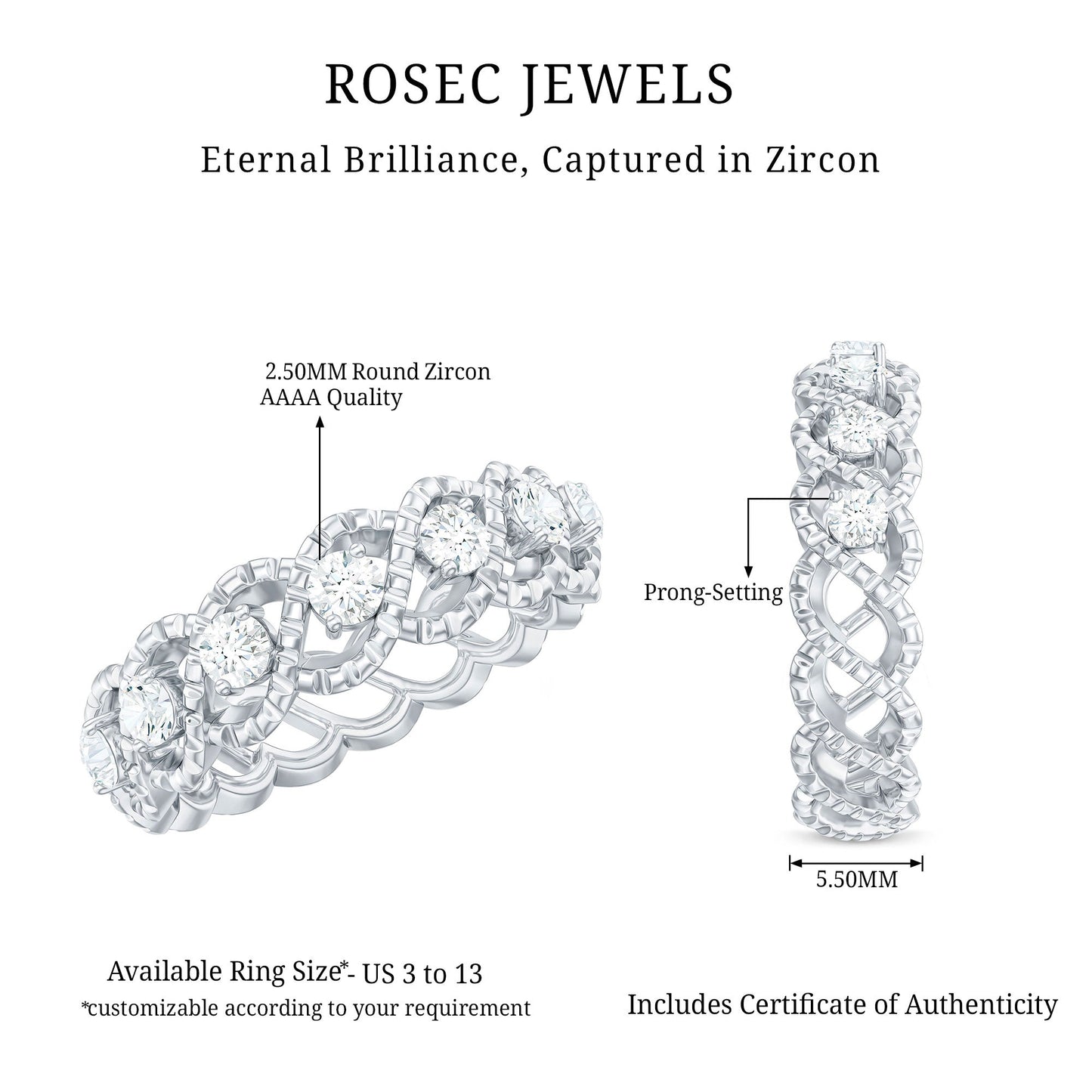 Cubic Zirconia Twisted Eternity Band Ring