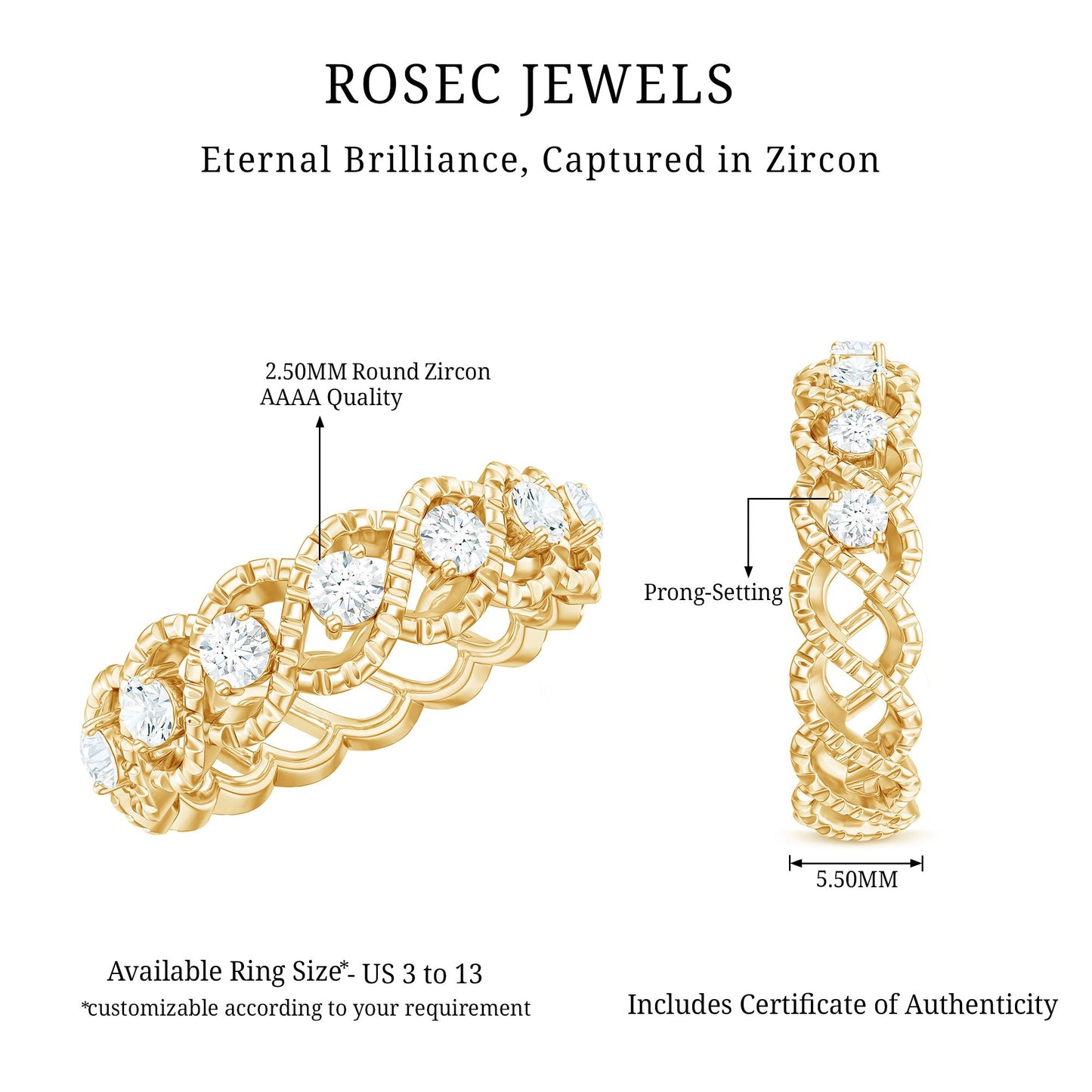 Cubic Zirconia Twisted Eternity Band Ring