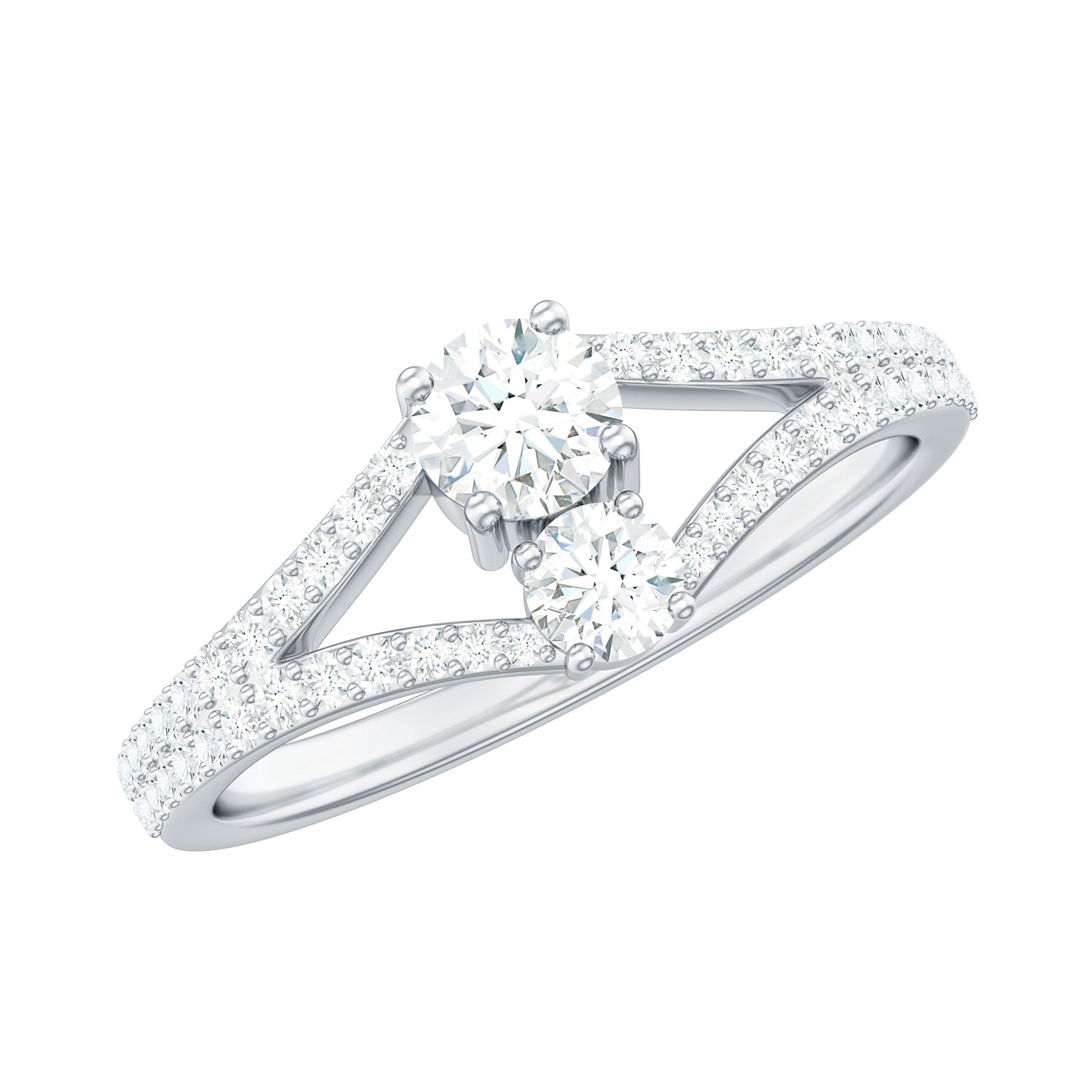 3/4 CT Zircon Two Stone Engagement Ring with Split Shank