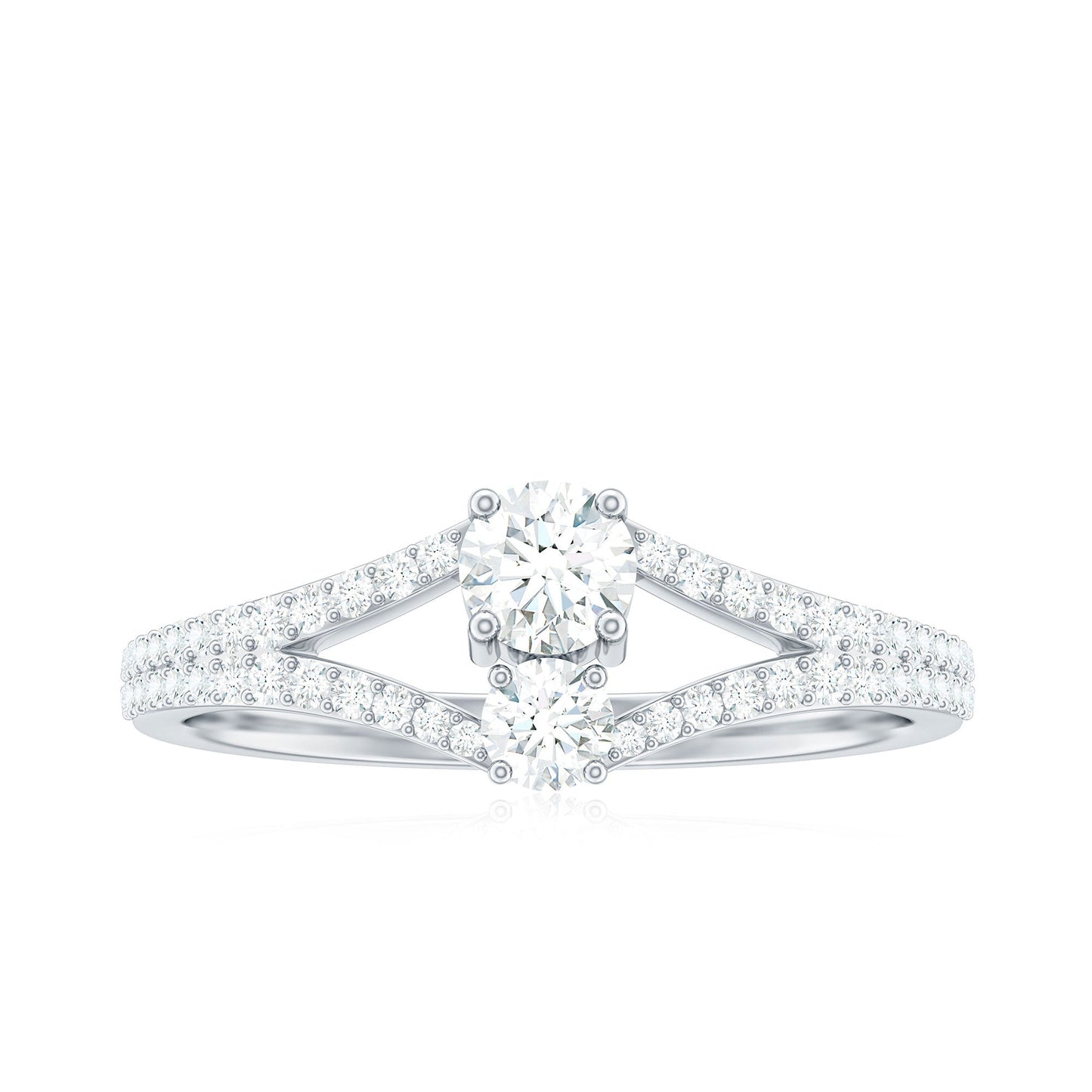 3/4 CT Zircon Two Stone Engagement Ring with Split Shank