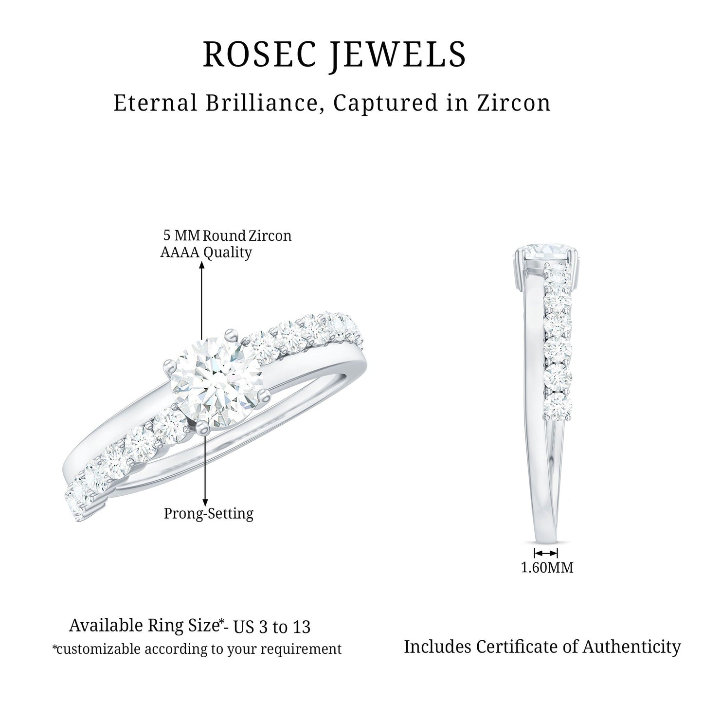 1 CT Round Cut Cubic Zirconia Promise Ring in Prong Setting
