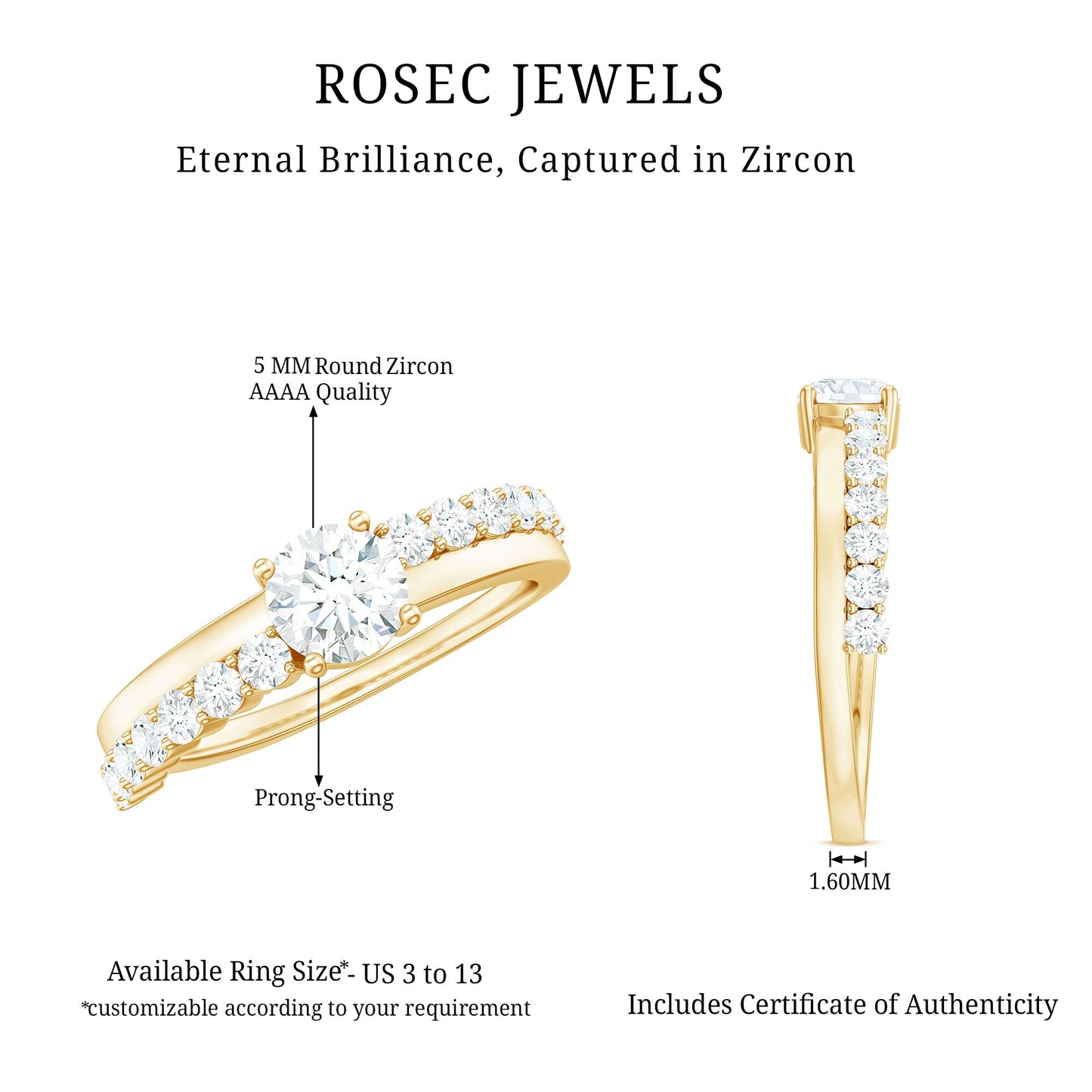1 CT Round Cut Cubic Zirconia Promise Ring in Prong Setting