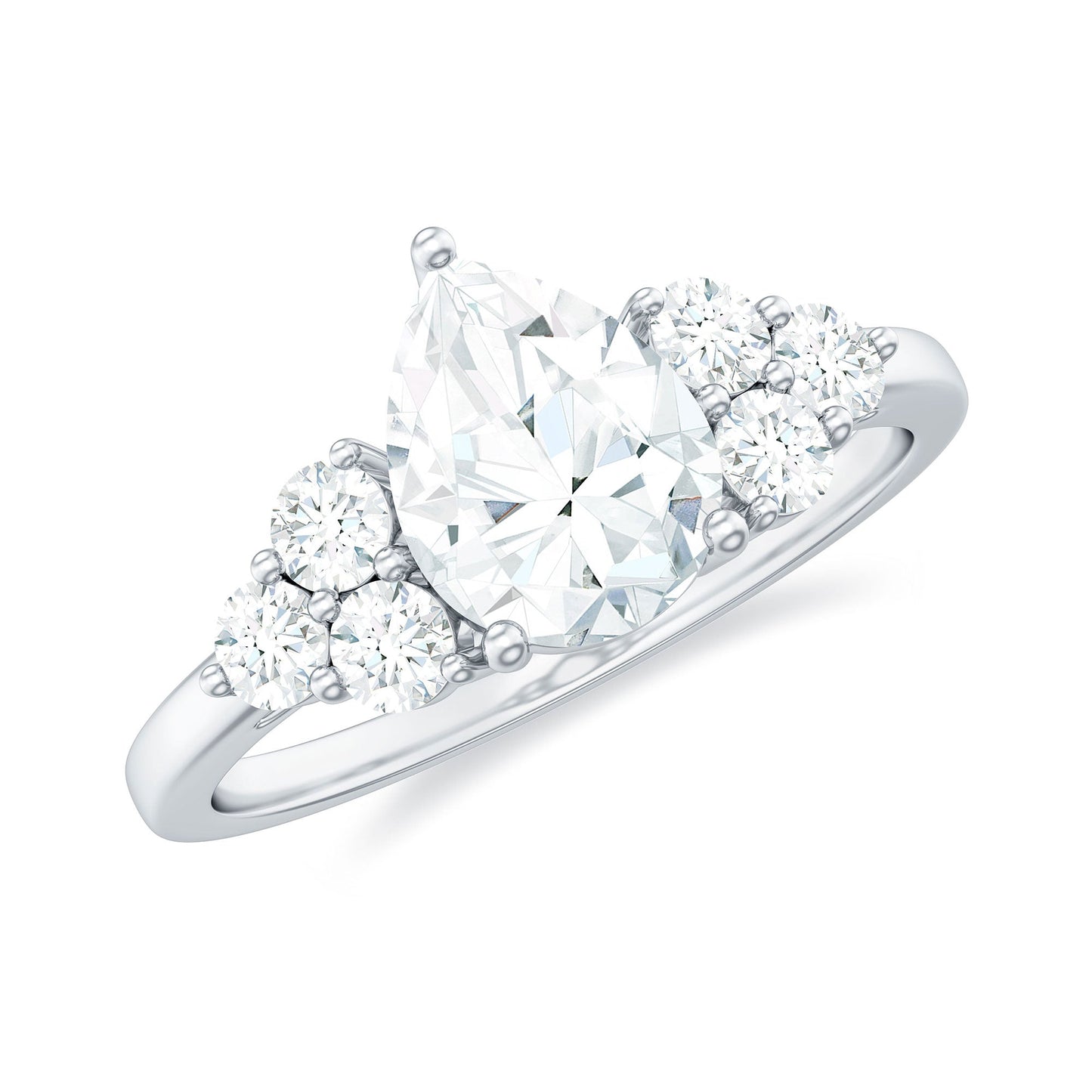 Zircon Teardrop Engagement Ring with Cluster Accent