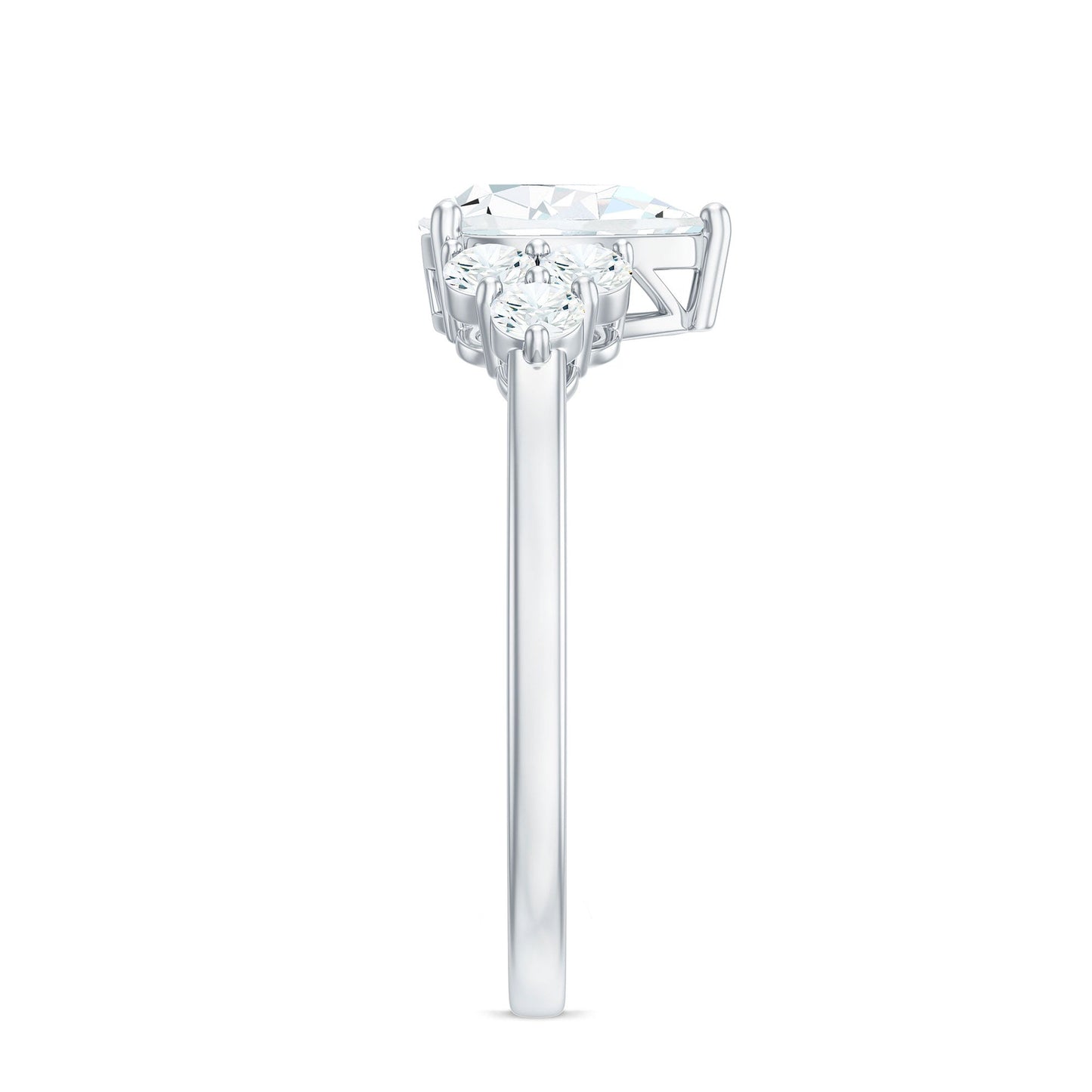 Zircon Teardrop Engagement Ring with Cluster Accent