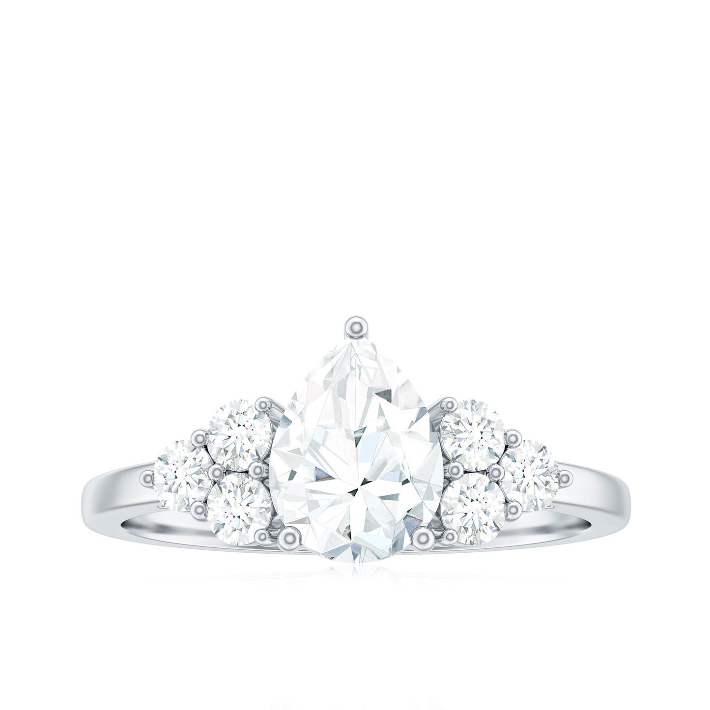 Zircon Teardrop Engagement Ring with Cluster Accent