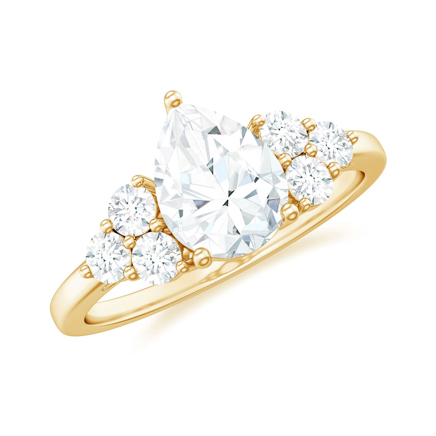 Zircon Teardrop Engagement Ring with Cluster Accent