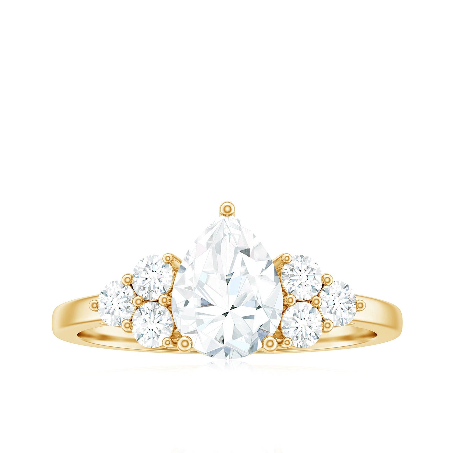 Zircon Teardrop Engagement Ring with Cluster Accent