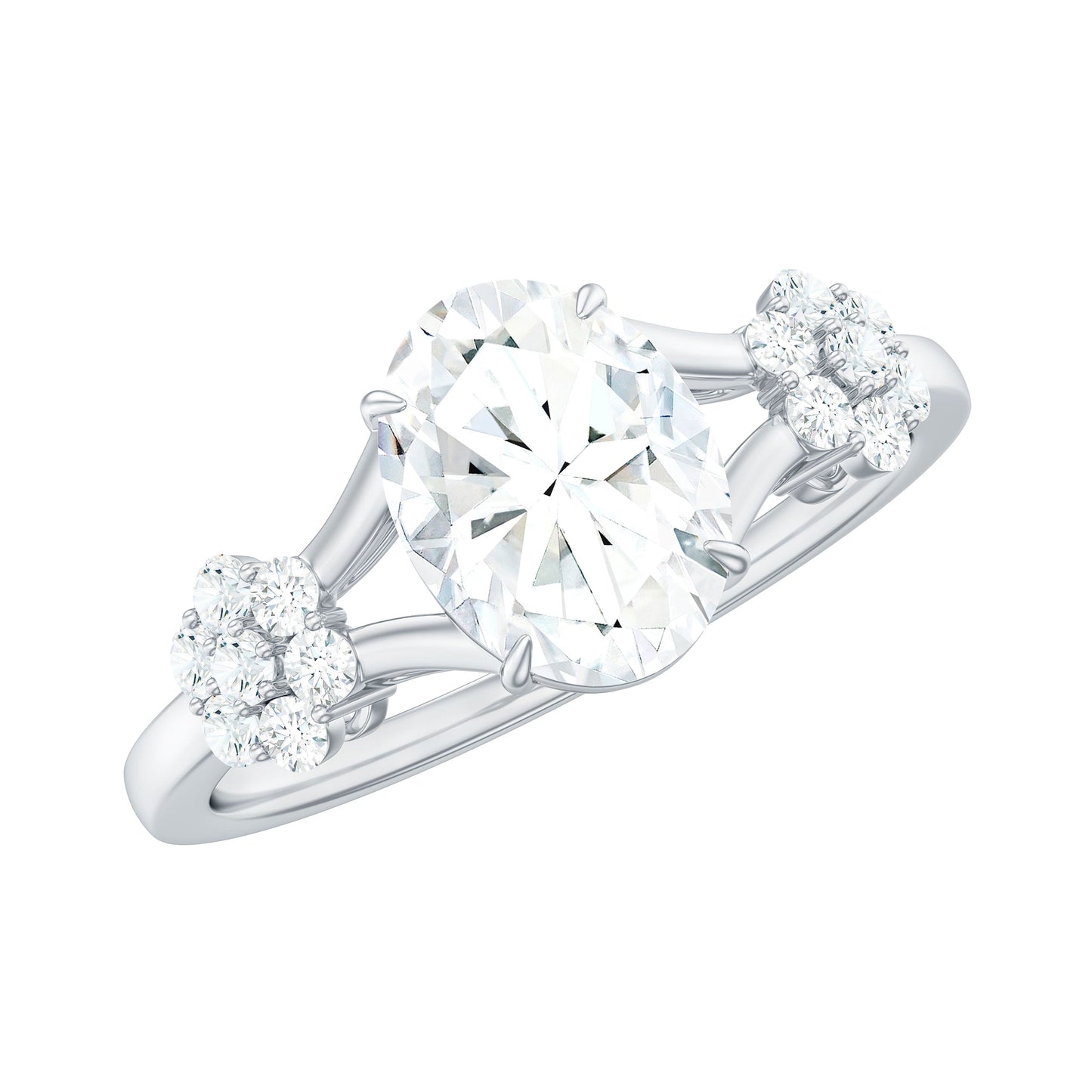 1 Carat Oval Cut Zircon Flower Engagement Ring with Split Shank
