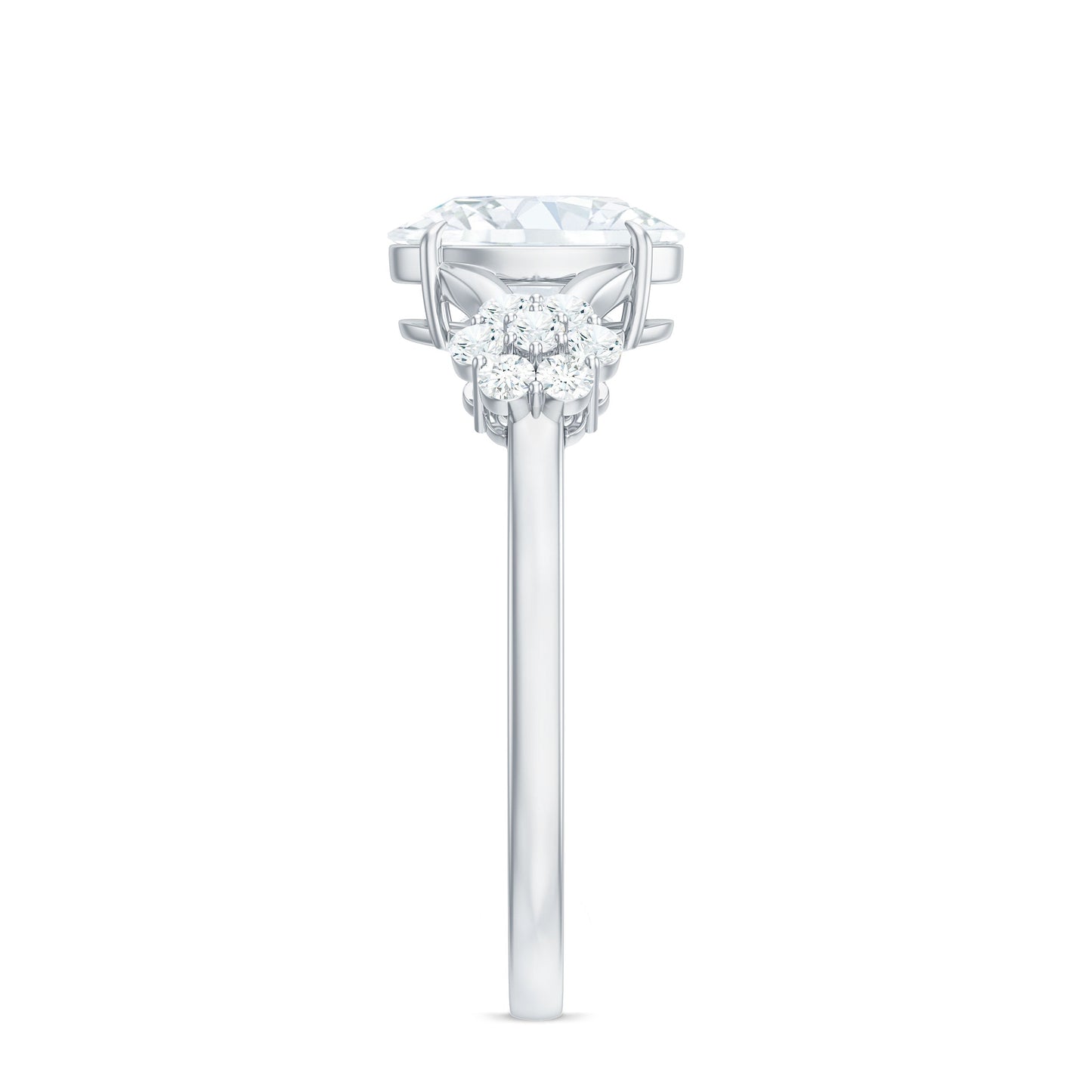 1 Carat Oval Cut Zircon Flower Engagement Ring with Split Shank