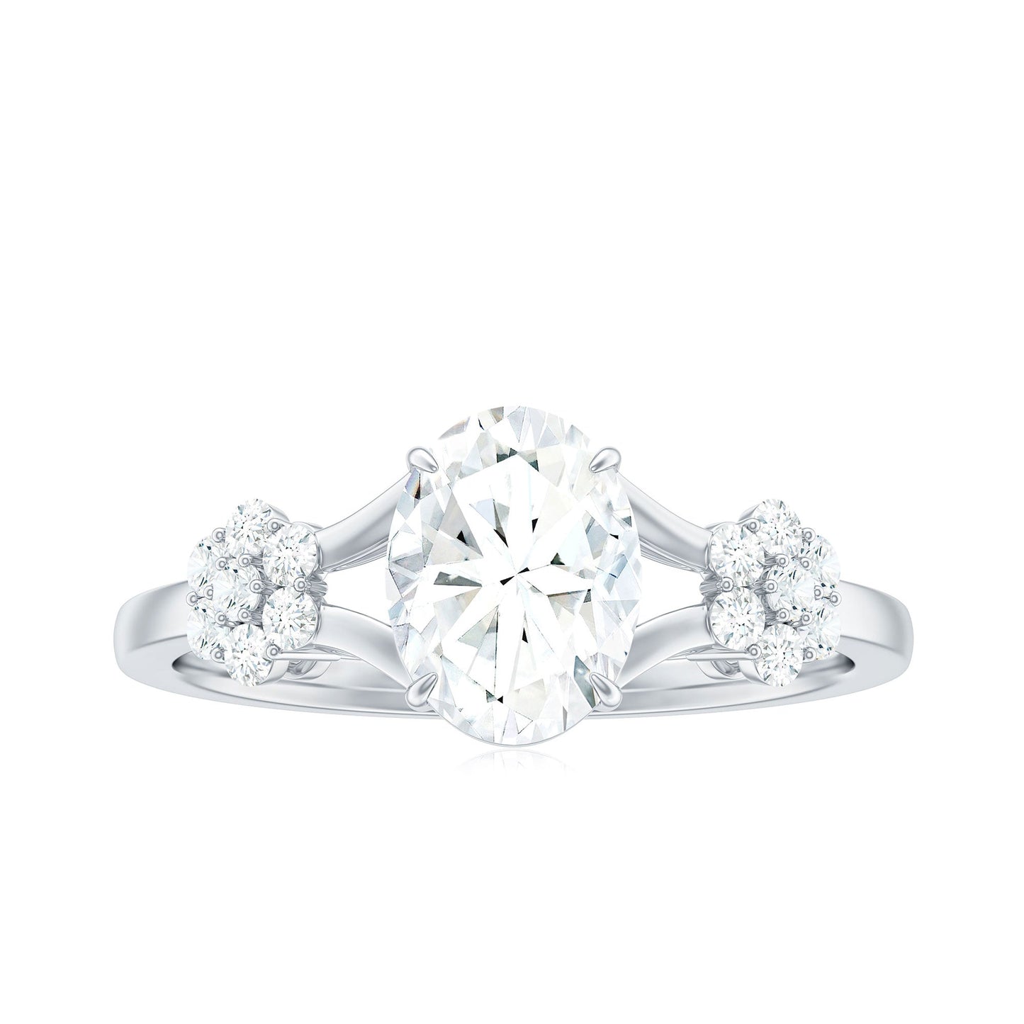 1 Carat Oval Cut Zircon Flower Engagement Ring with Split Shank