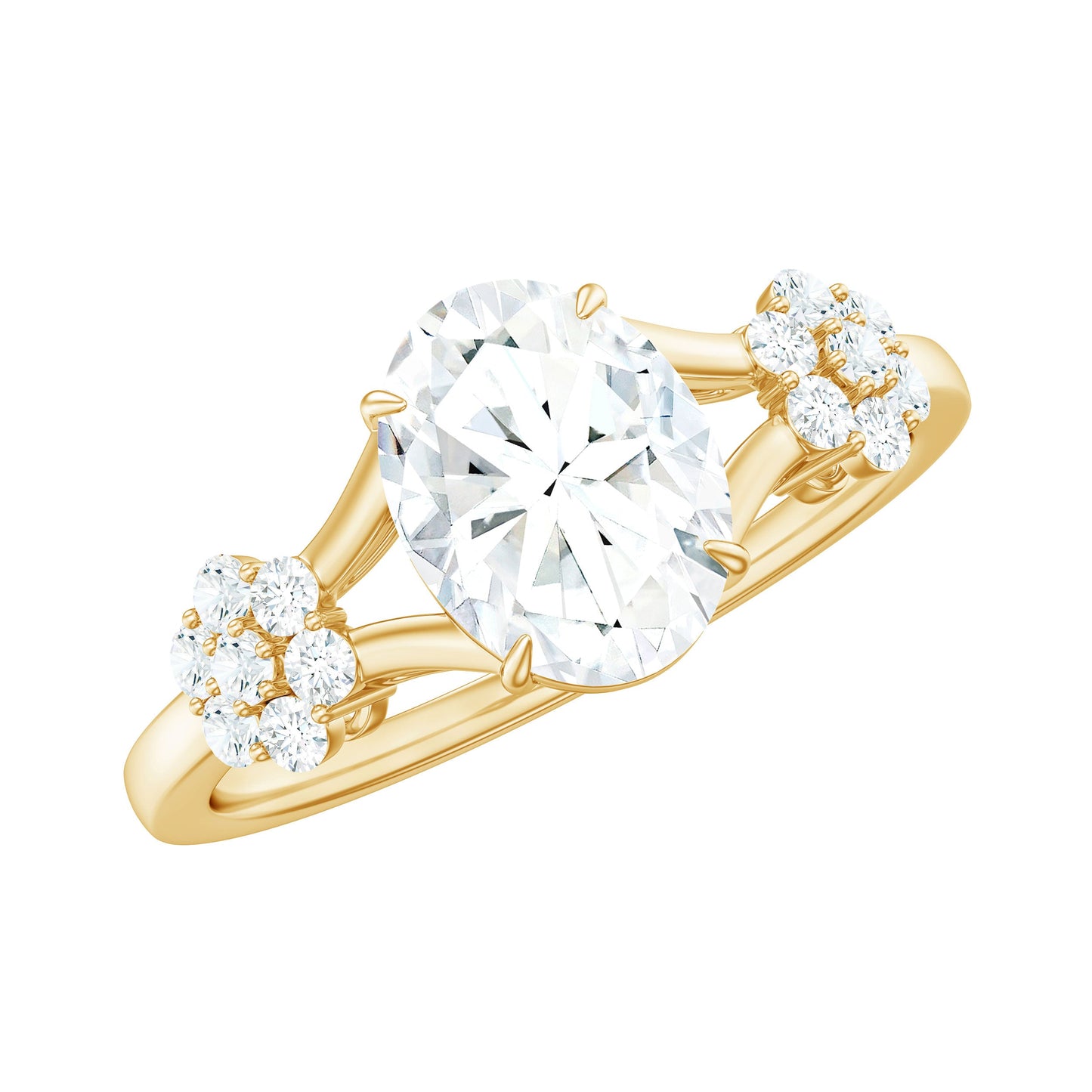 1 Carat Oval Cut Zircon Flower Engagement Ring with Split Shank