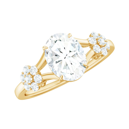 1 Carat Oval Cut Zircon Flower Engagement Ring with Split Shank
