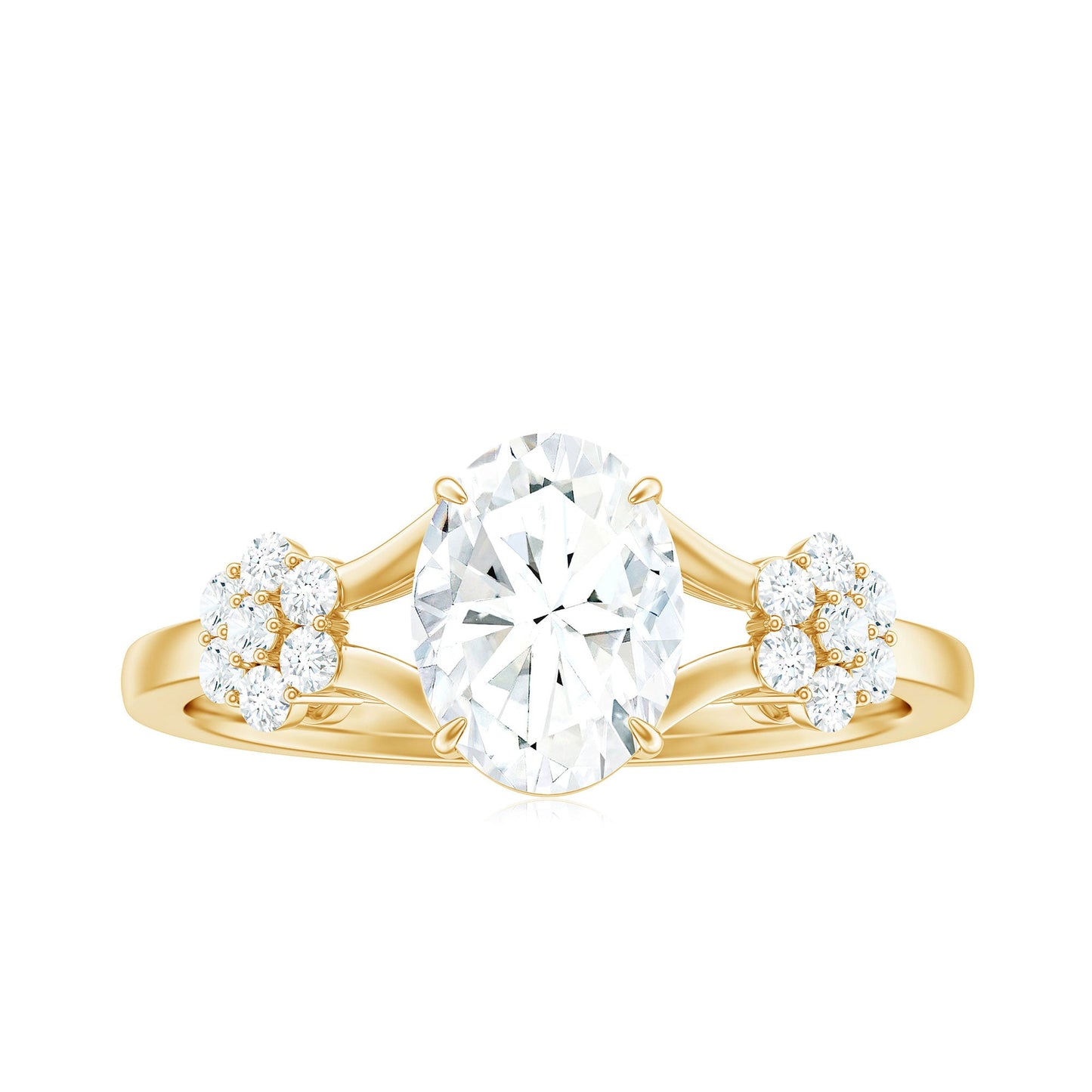 1 Carat Oval Cut Zircon Flower Engagement Ring with Split Shank
