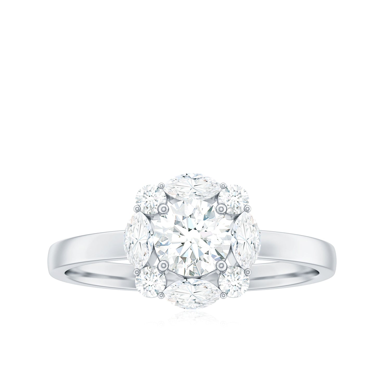 1.25 CT Round and Marquise Zircon Minimal Engagement Ring in Prong Setting