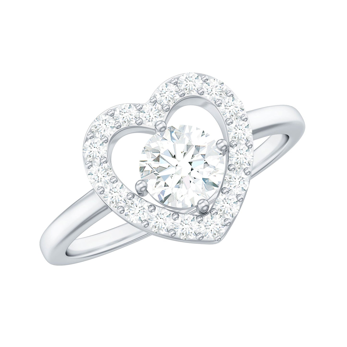 1 CT Round Cut Zircon Heart Engagement Ring with Halo