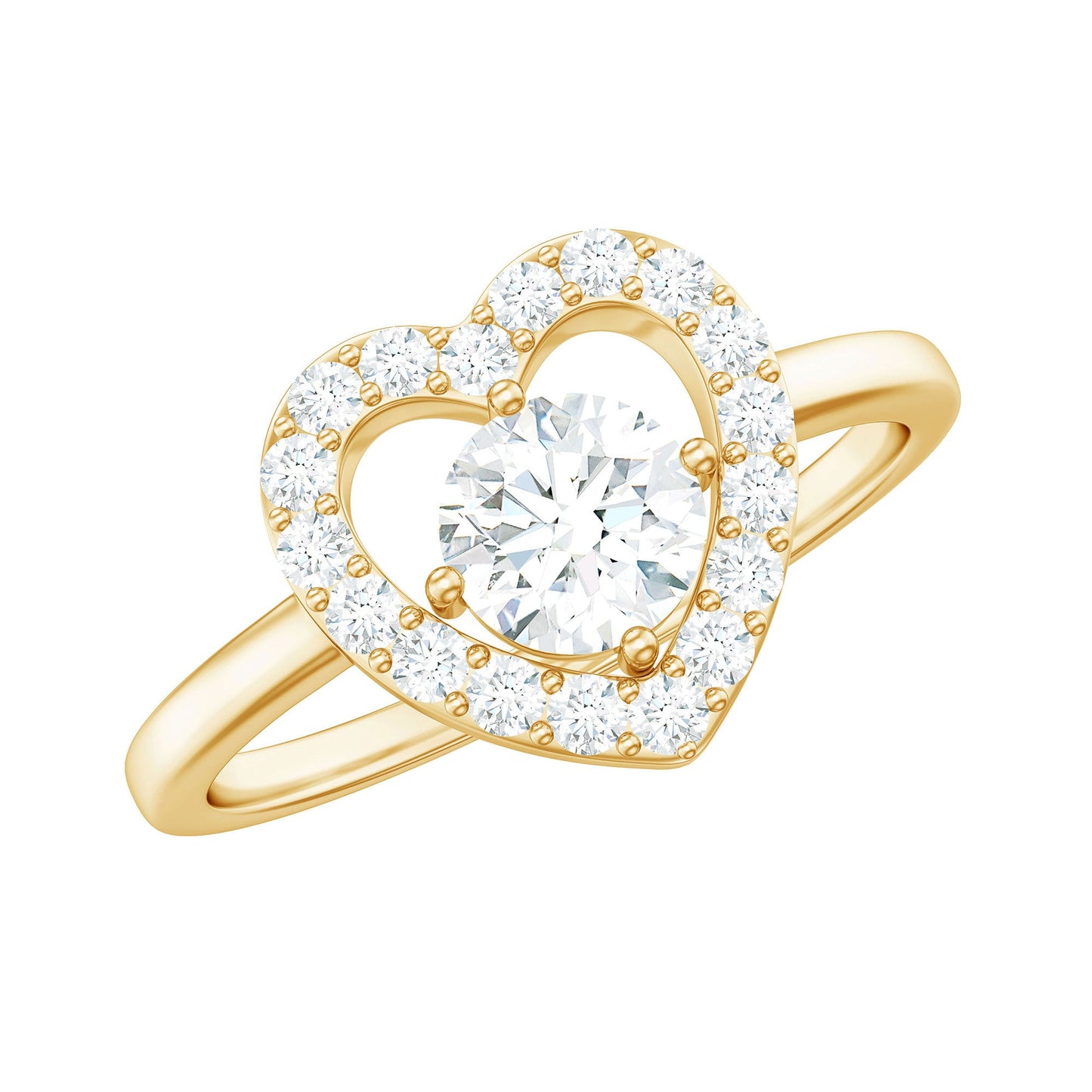 1 CT Round Cut Zircon Heart Engagement Ring with Halo