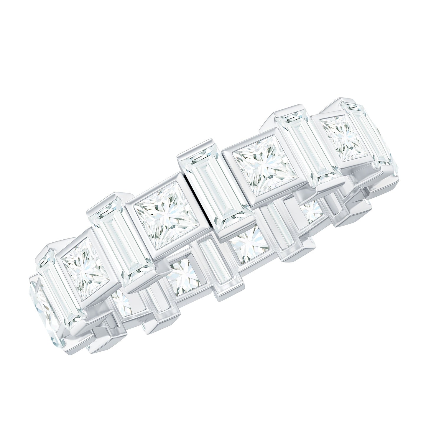 Princess and Baguette Cut Zircon Alternate Eternity Ring