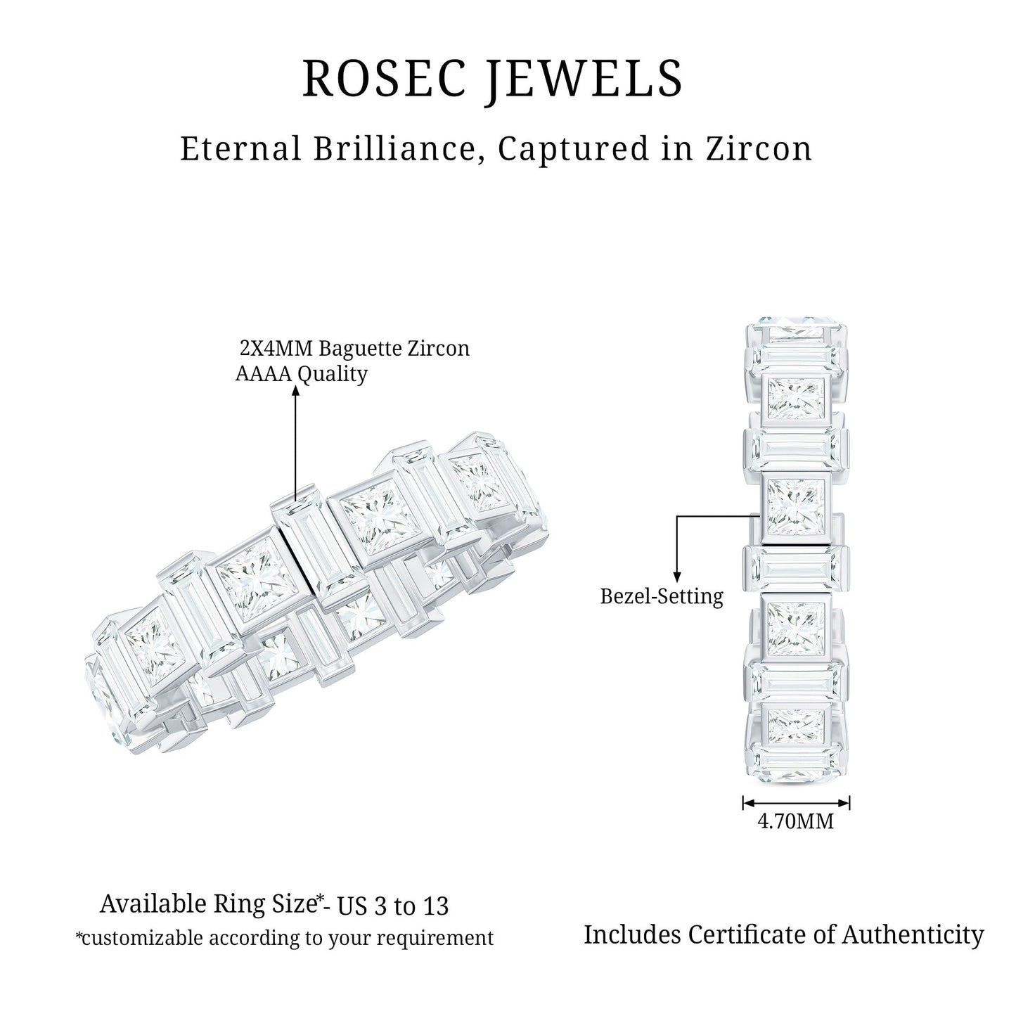 Princess and Baguette Cut Zircon Alternate Eternity Ring