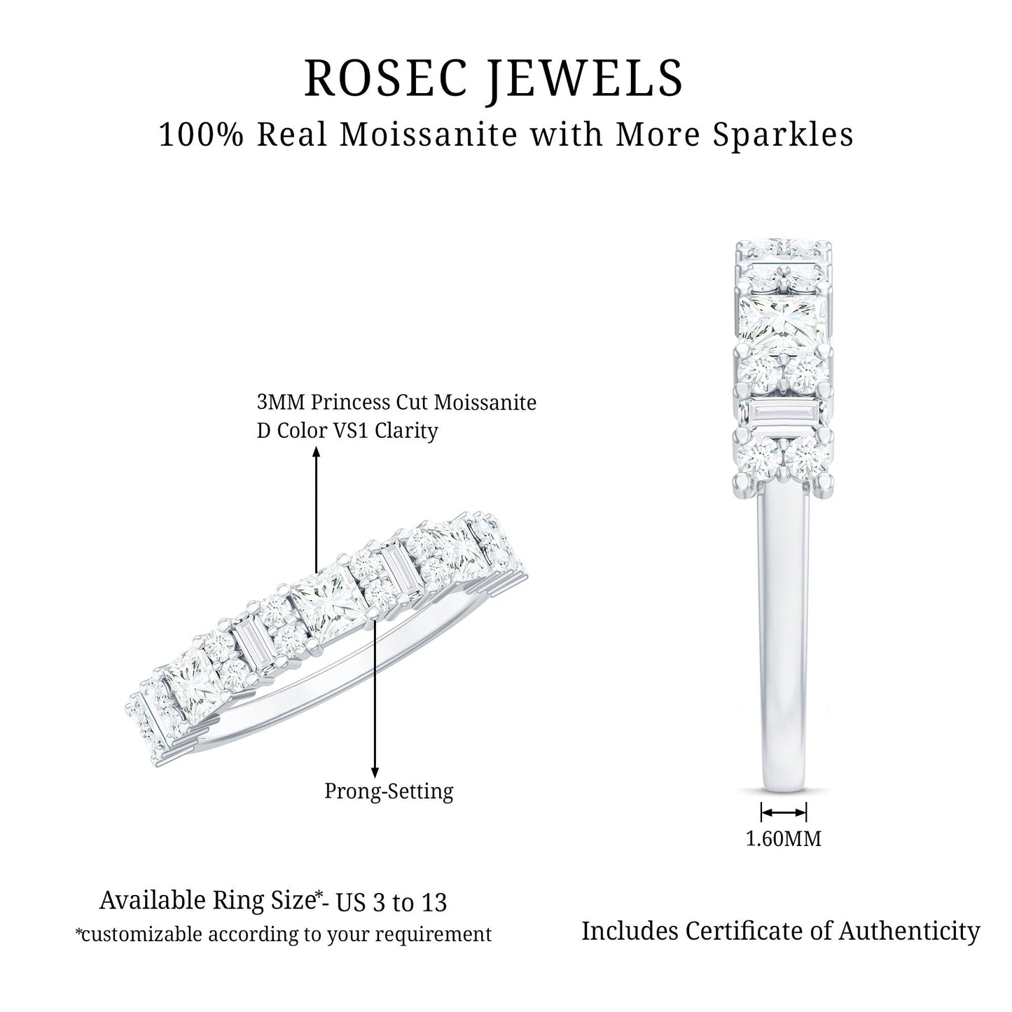 Certified Moissanite Half Eternity Wedding Band for Women