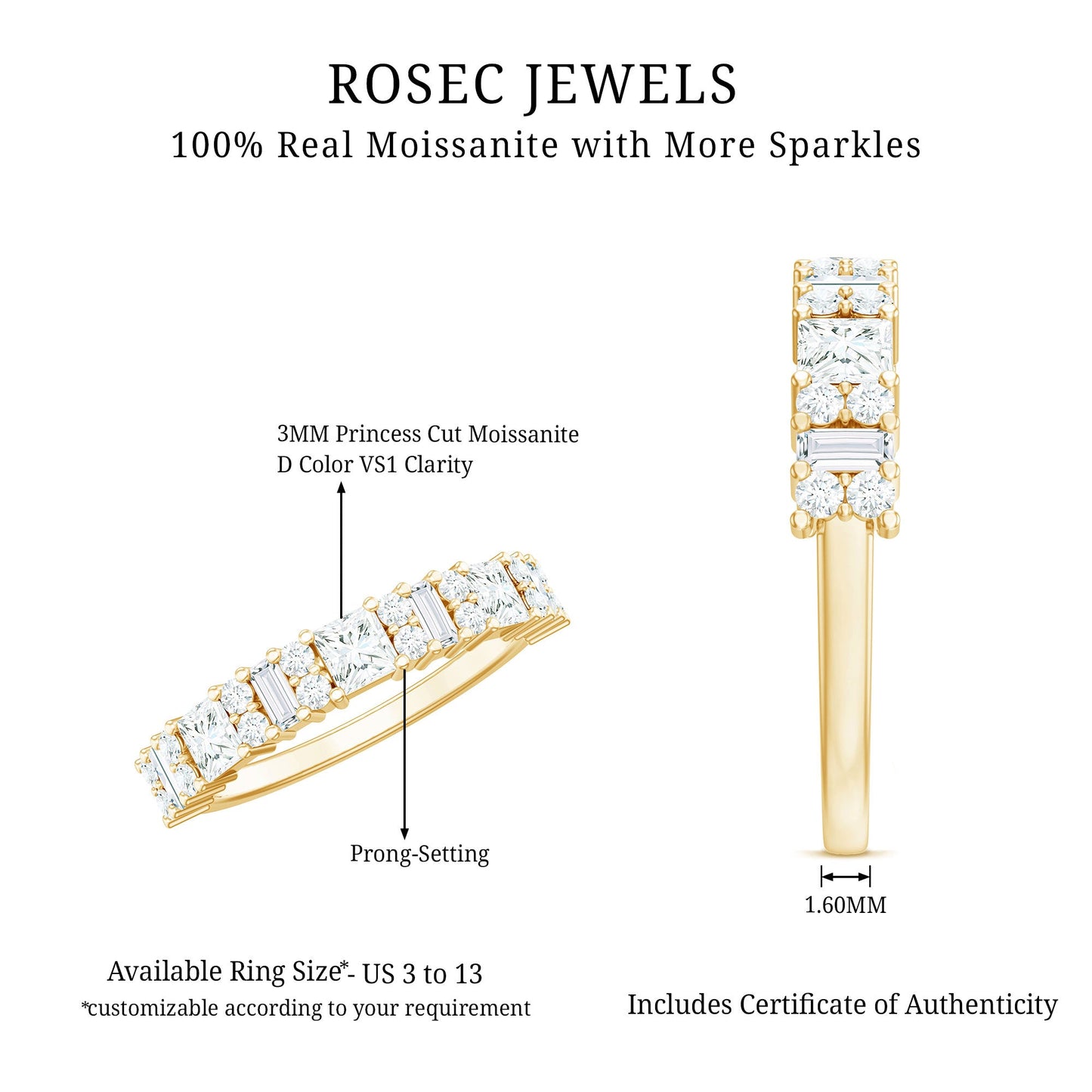 Certified Moissanite Half Eternity Wedding Band for Women