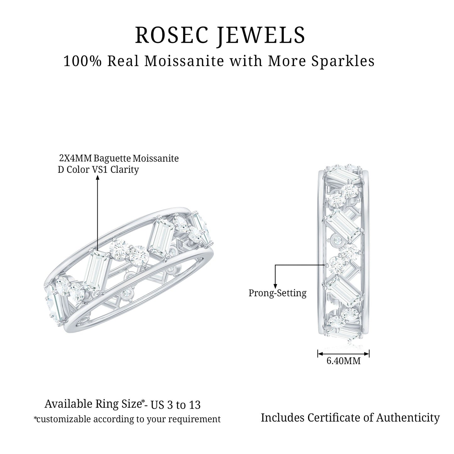 Certified Moissanite Zig Zag Eternity Band for Women