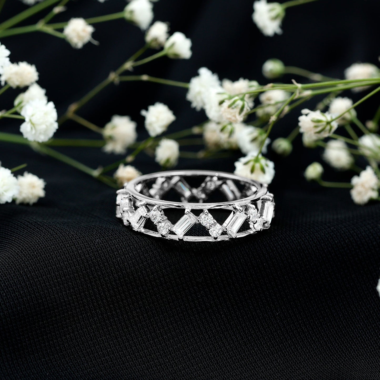 Certified Moissanite Zig Zag Eternity Band for Women