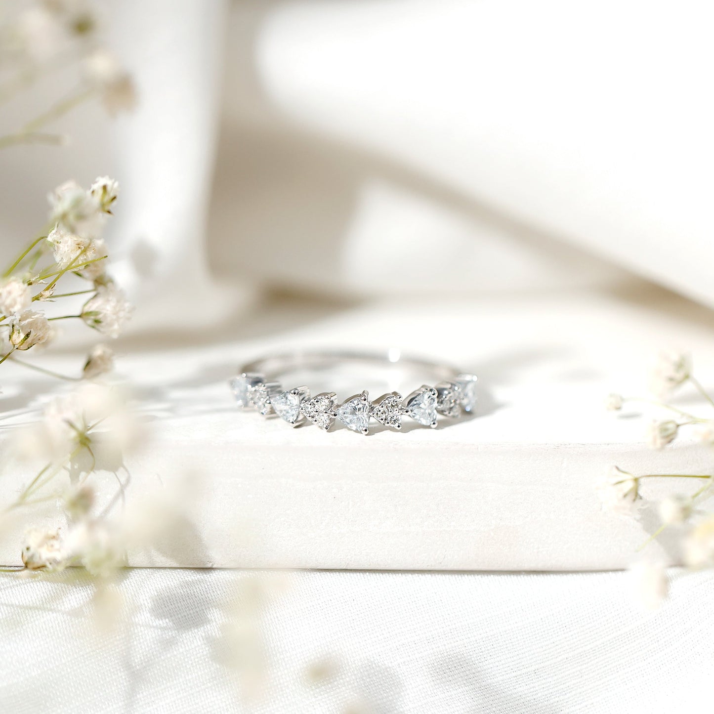 Simulated Diamond Heart Shape Half Eternity Ring