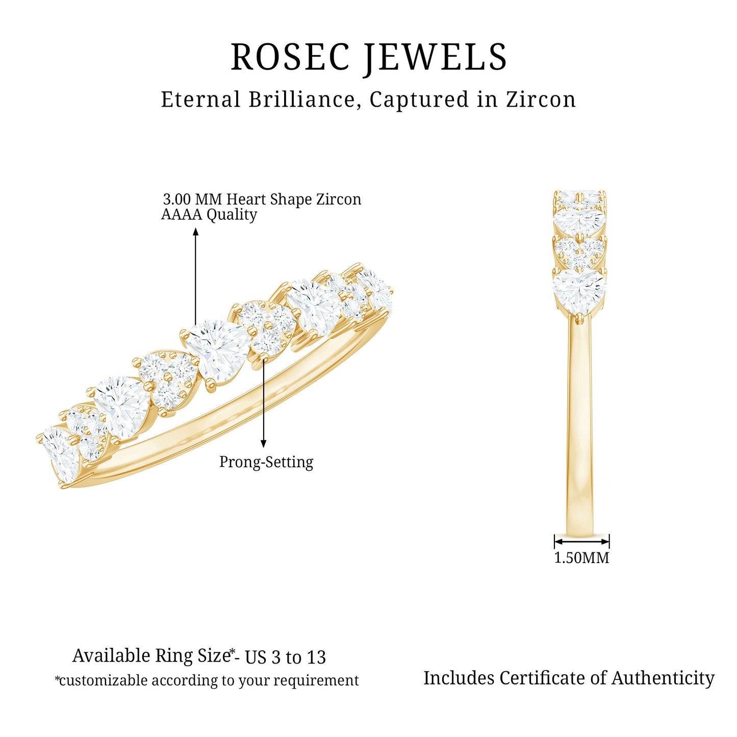 Simulated Diamond Heart Shape Half Eternity Ring