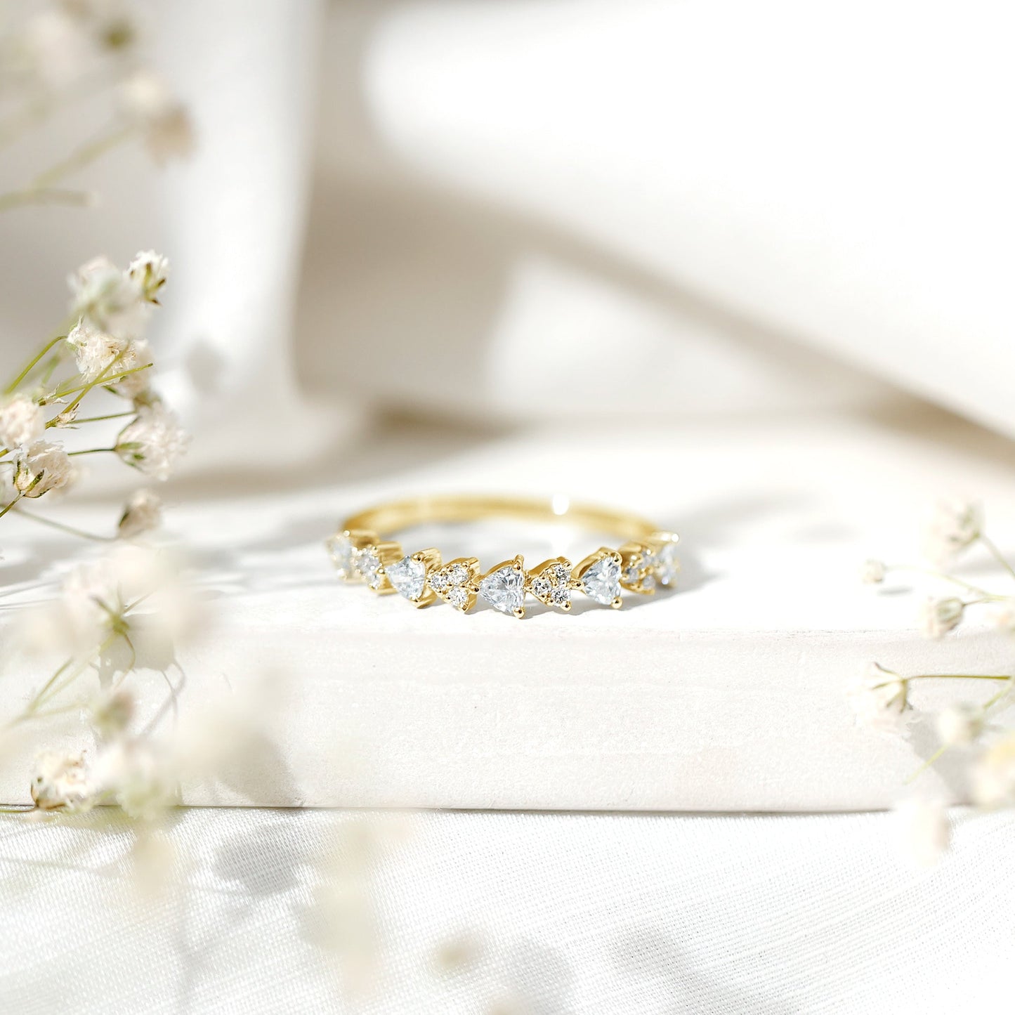 Simulated Diamond Heart Shape Half Eternity Ring