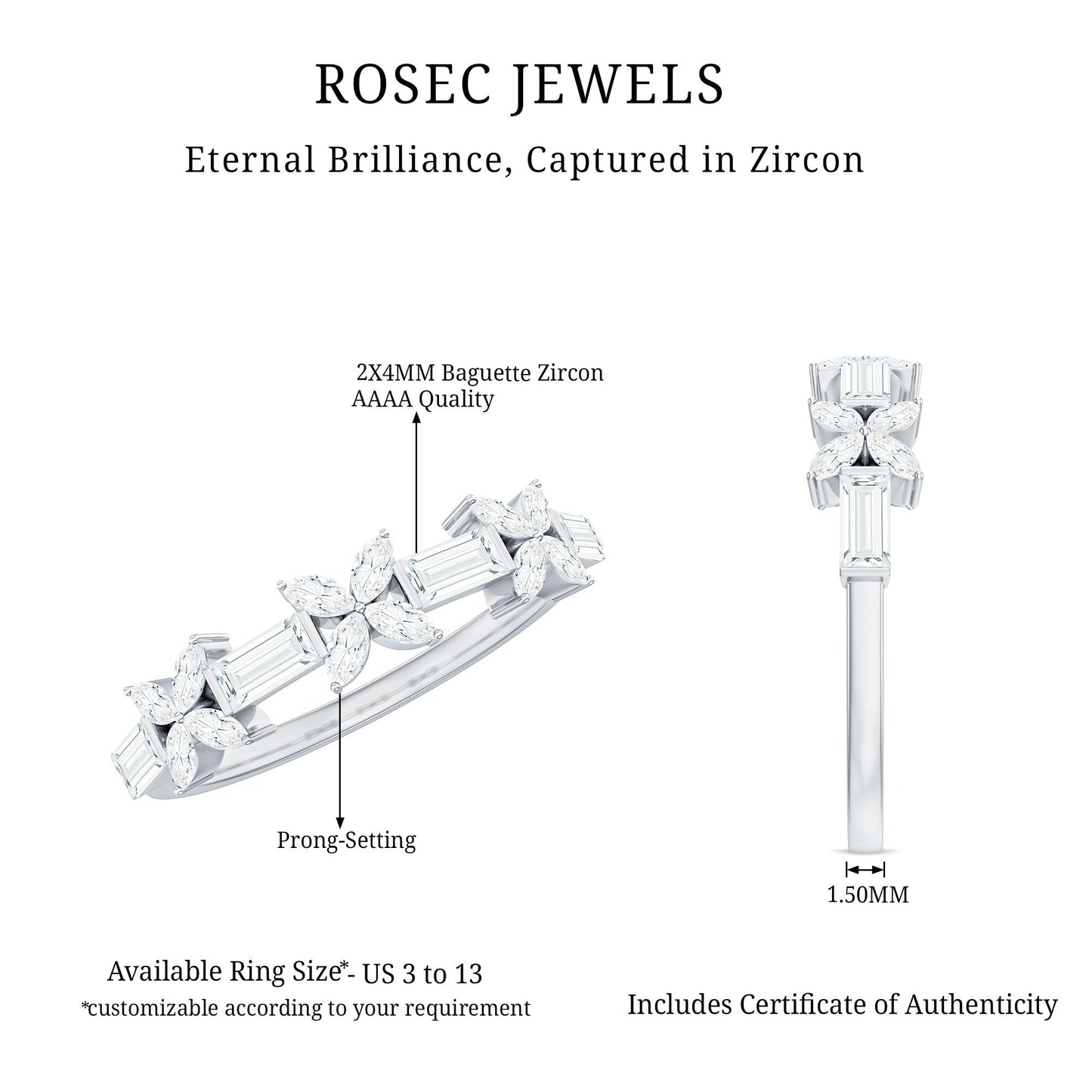 Marquise and Baguette Cut Simulated Diamond Flower Half Eternity Ring