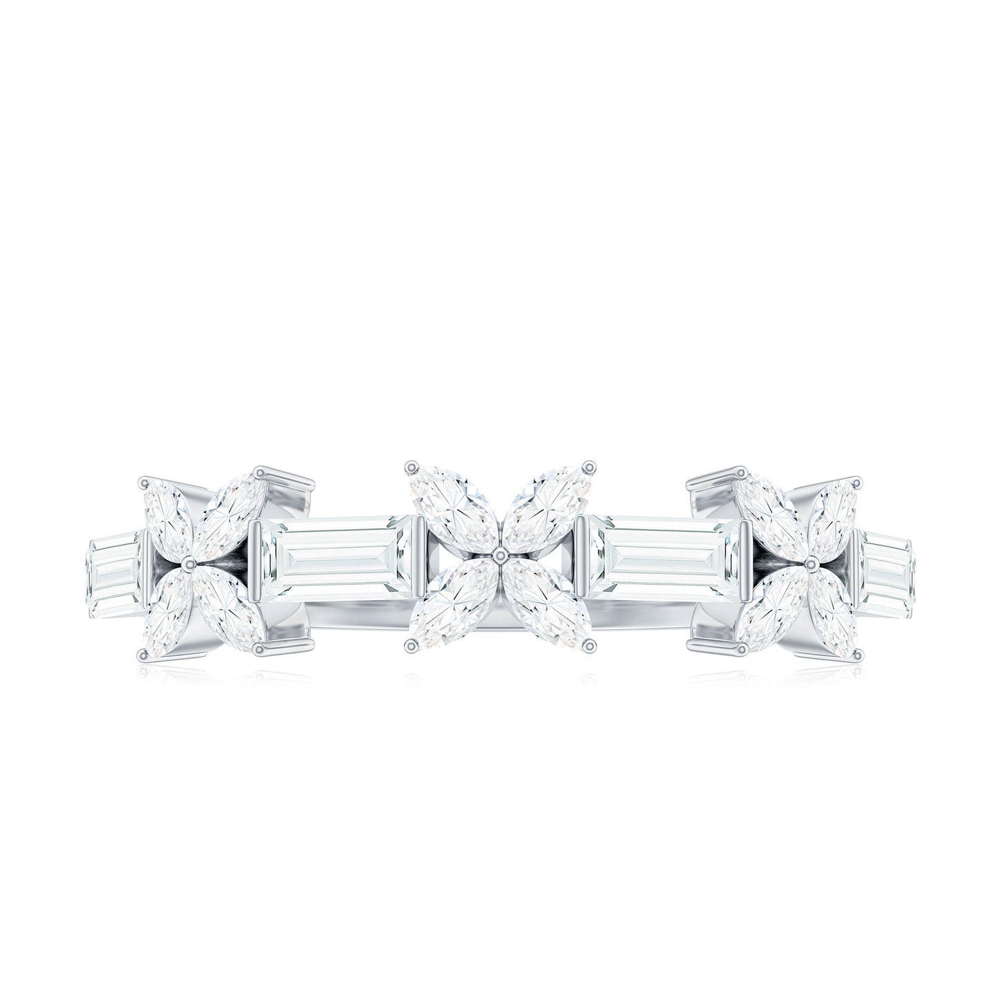 Marquise and Baguette Cut Simulated Diamond Flower Half Eternity Ring