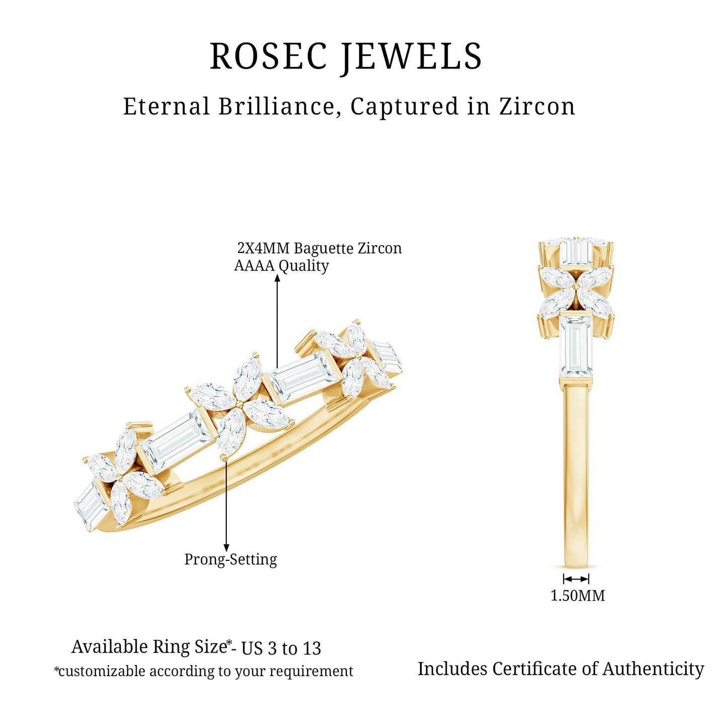 Marquise and Baguette Cut Simulated Diamond Flower Half Eternity Ring