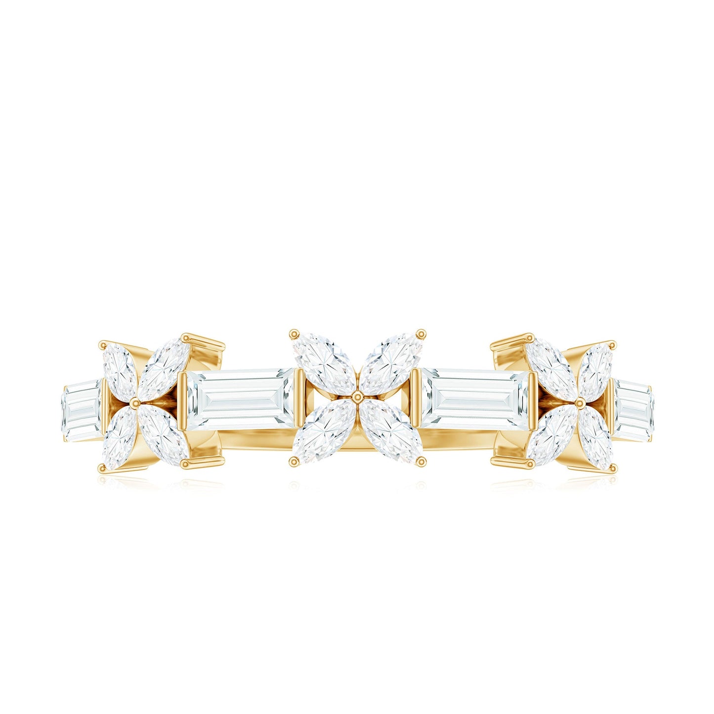 Marquise and Baguette Cut Simulated Diamond Flower Half Eternity Ring