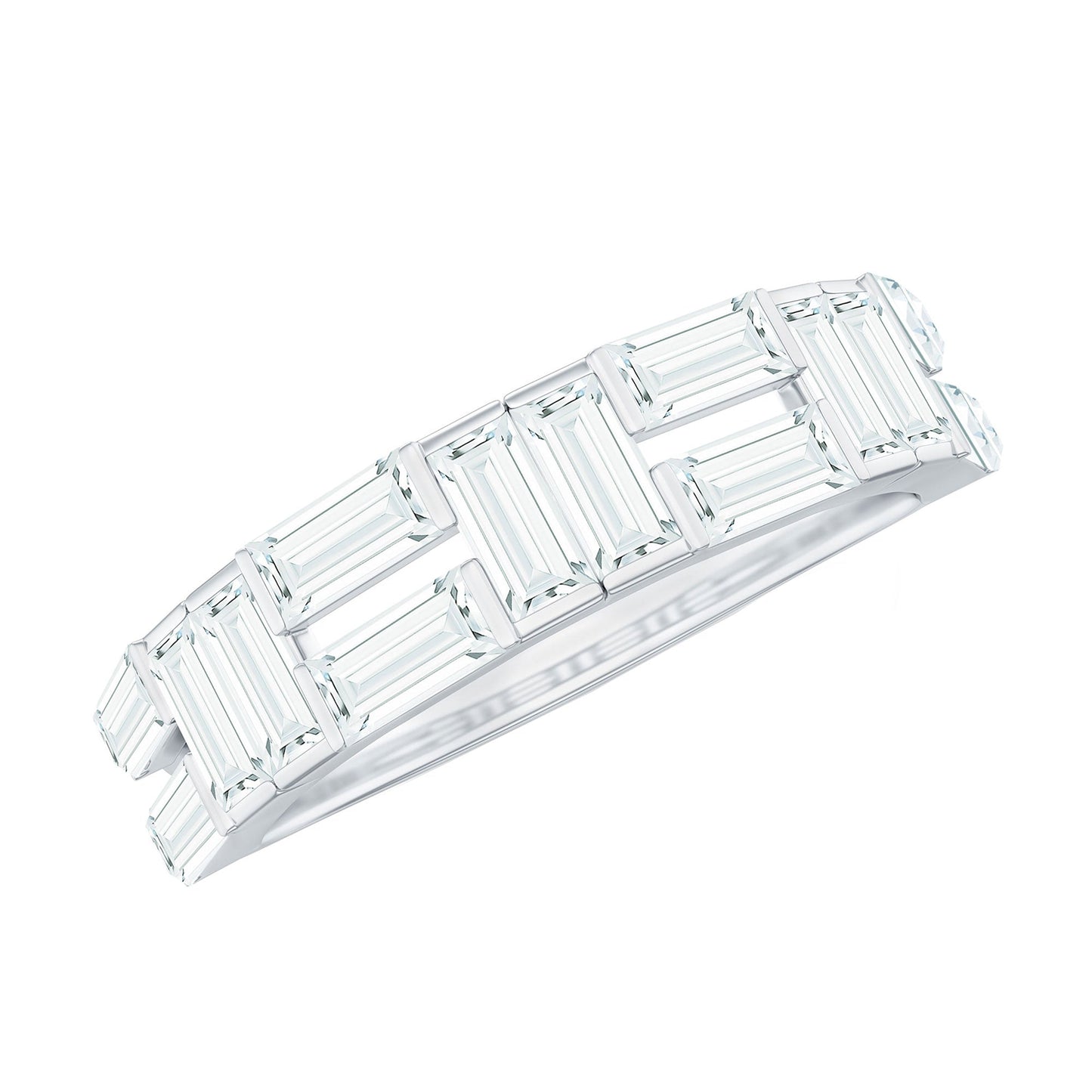 Baguette Cut Zirconia Half Eternity Wedding Band Ring