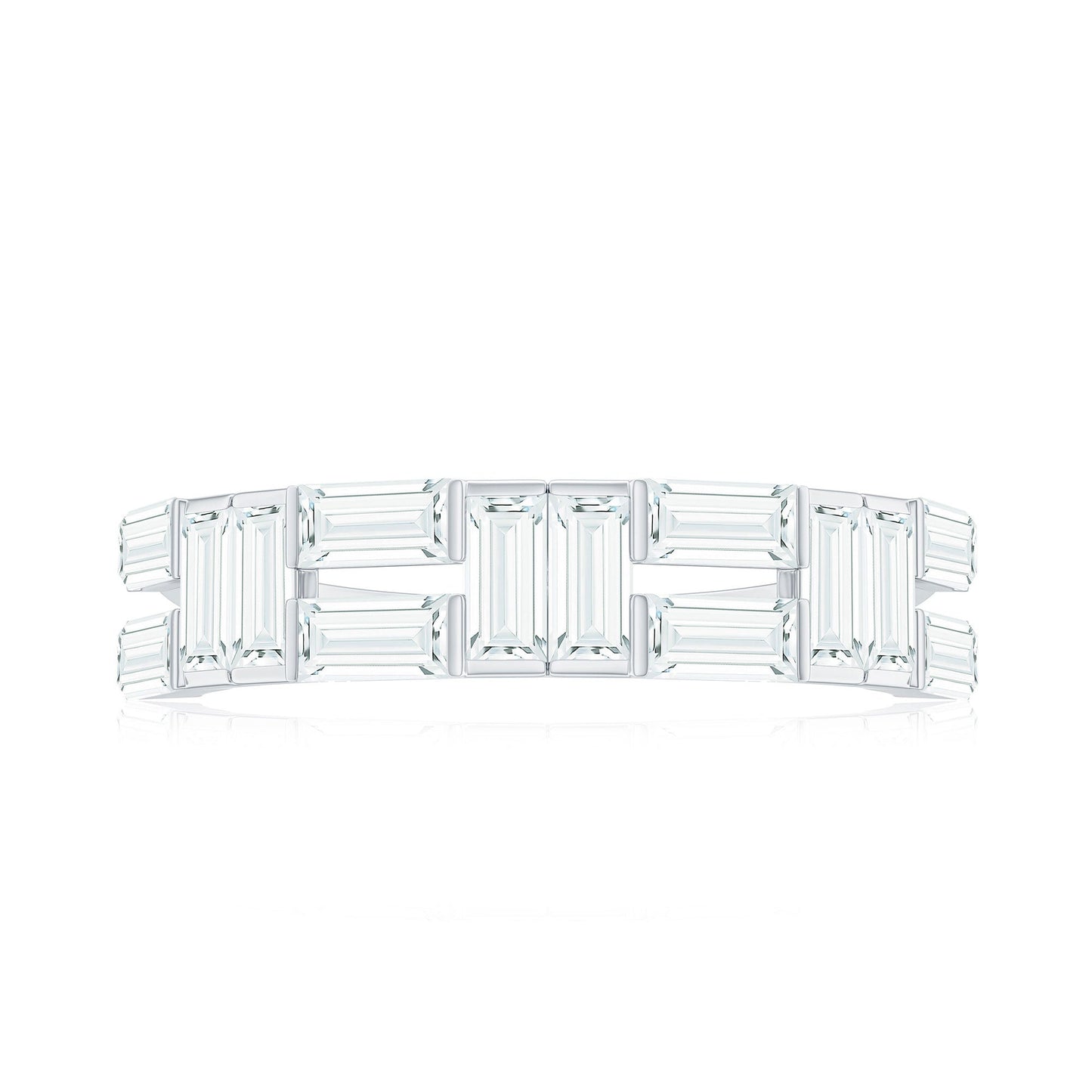 Baguette Cut Zirconia Half Eternity Wedding Band Ring